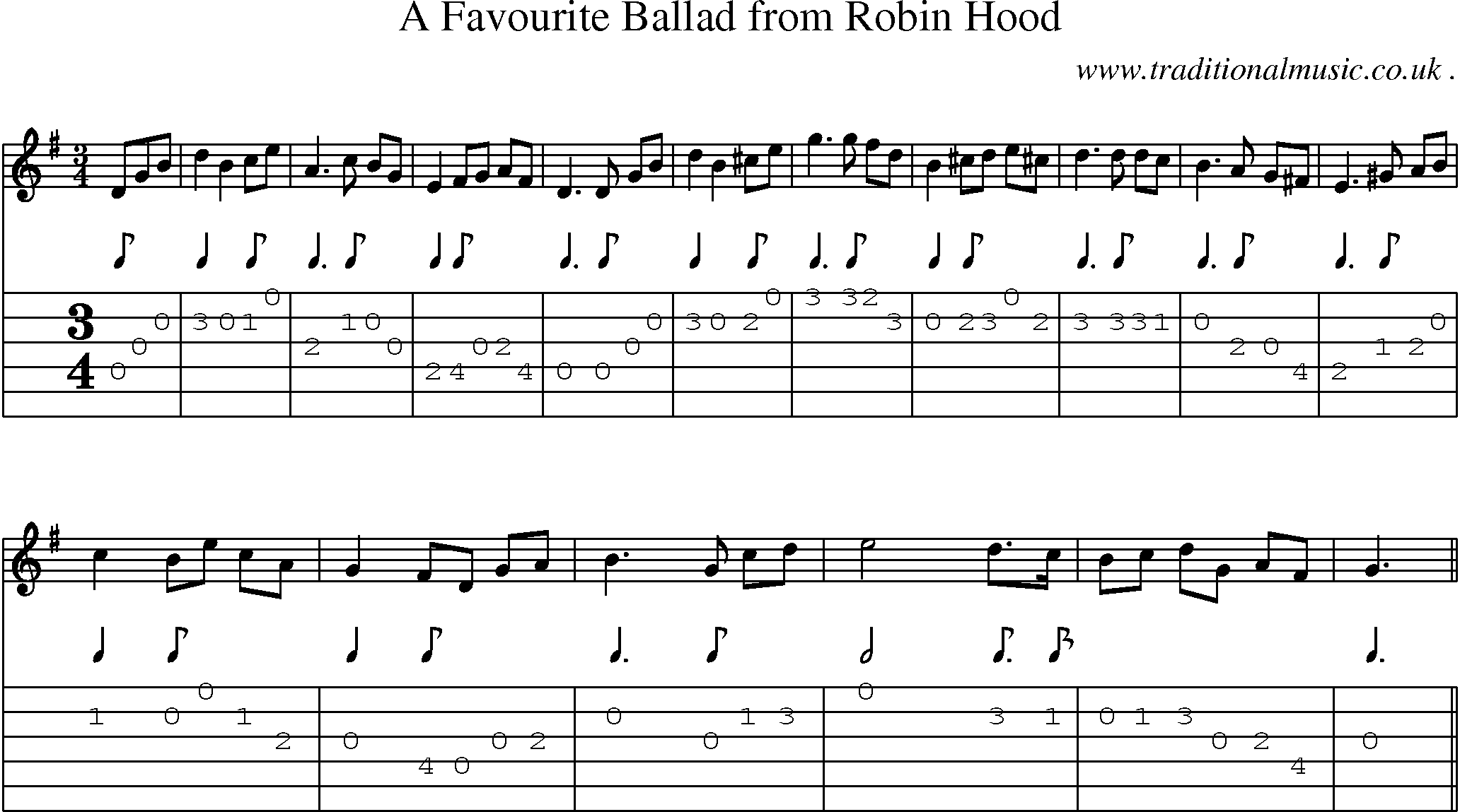 Sheet-Music and Guitar Tabs for A Favourite Ballad From Robin Hood
