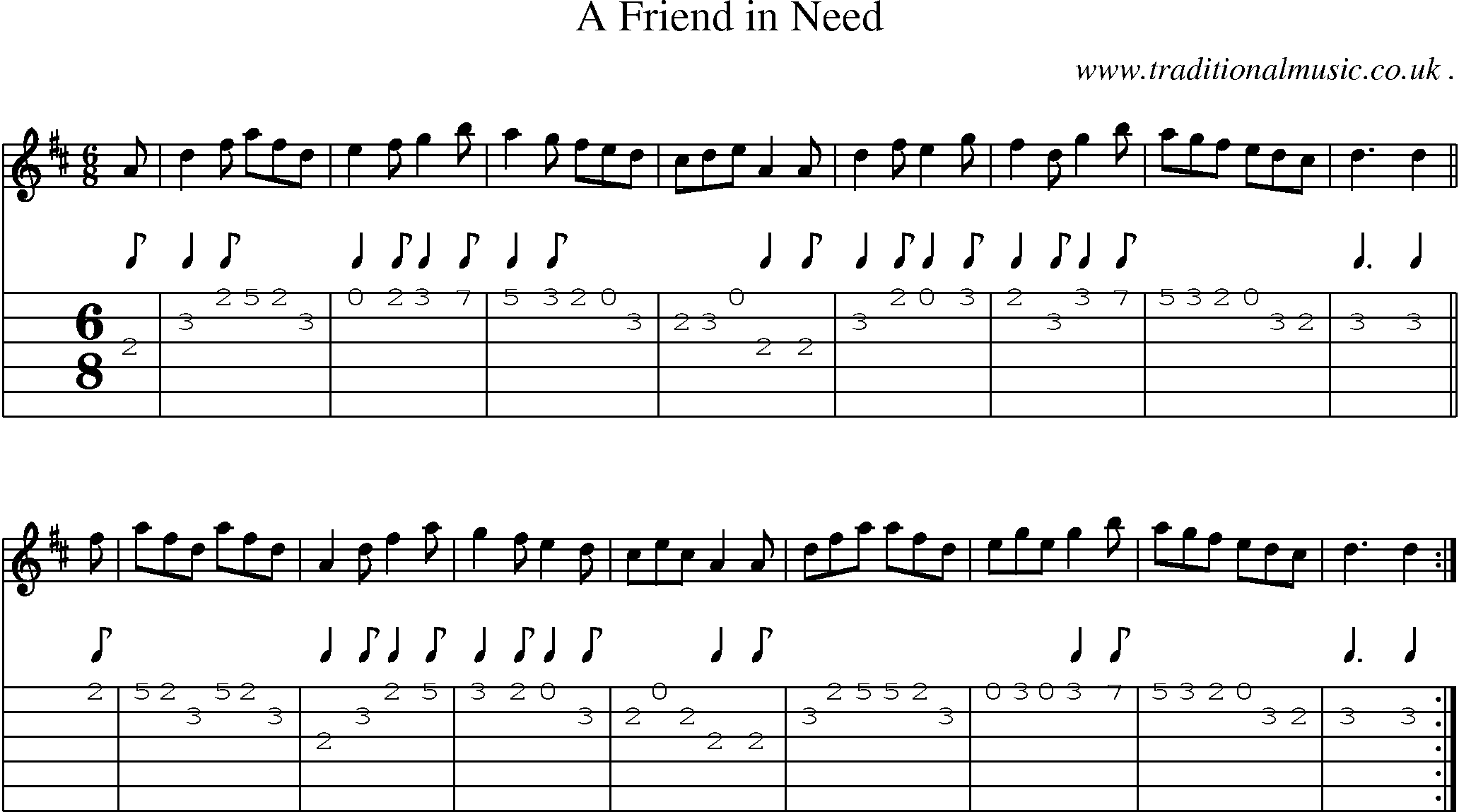 Sheet-Music and Guitar Tabs for A Friend In Need