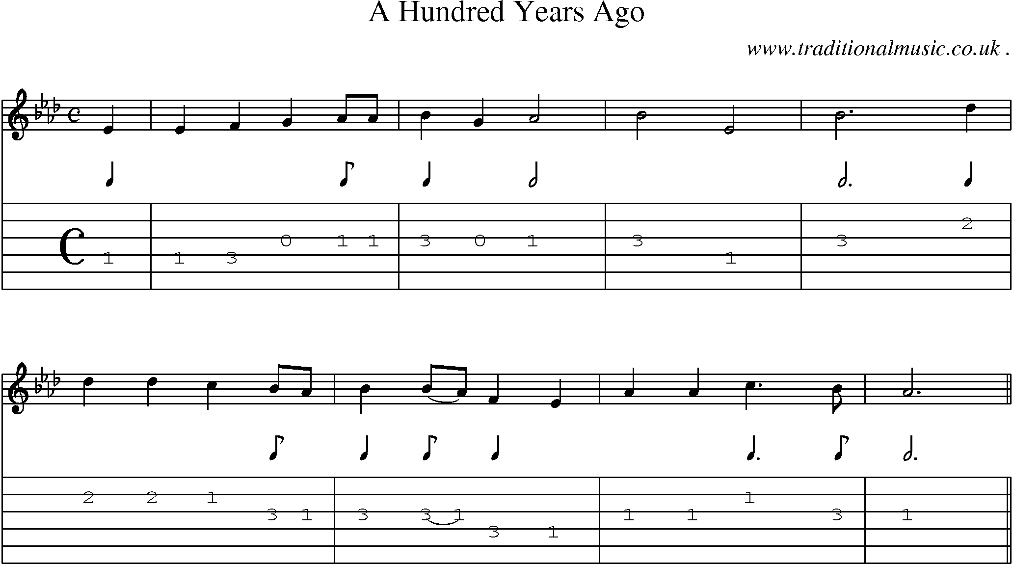 Sheet-Music and Guitar Tabs for A Hundred Years Ago