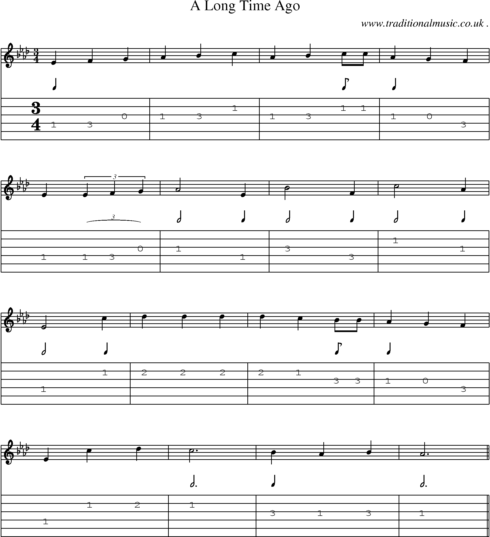Sheet-Music and Guitar Tabs for A Long Time Ago