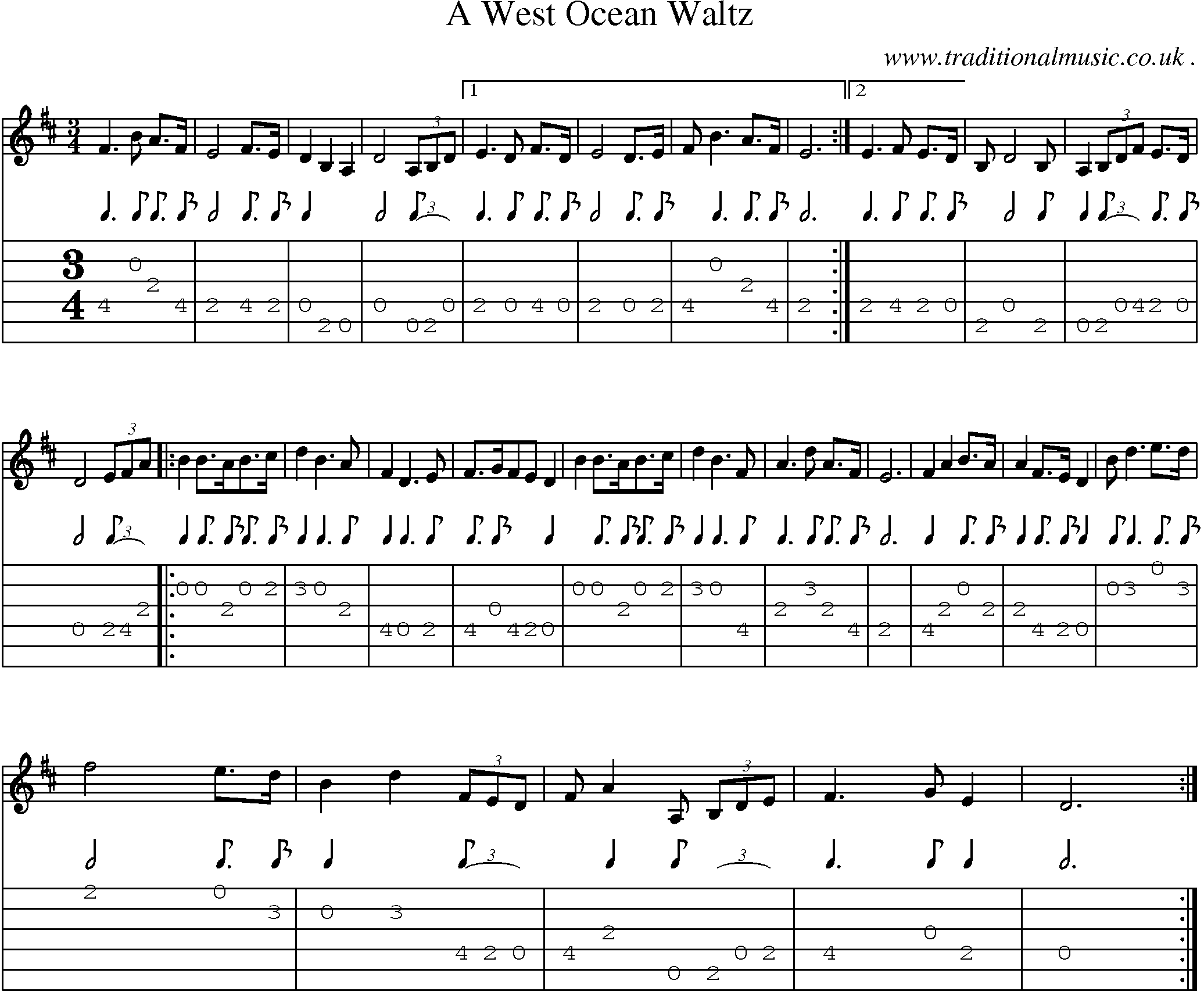 Sheet-Music and Guitar Tabs for A West Ocean Waltz