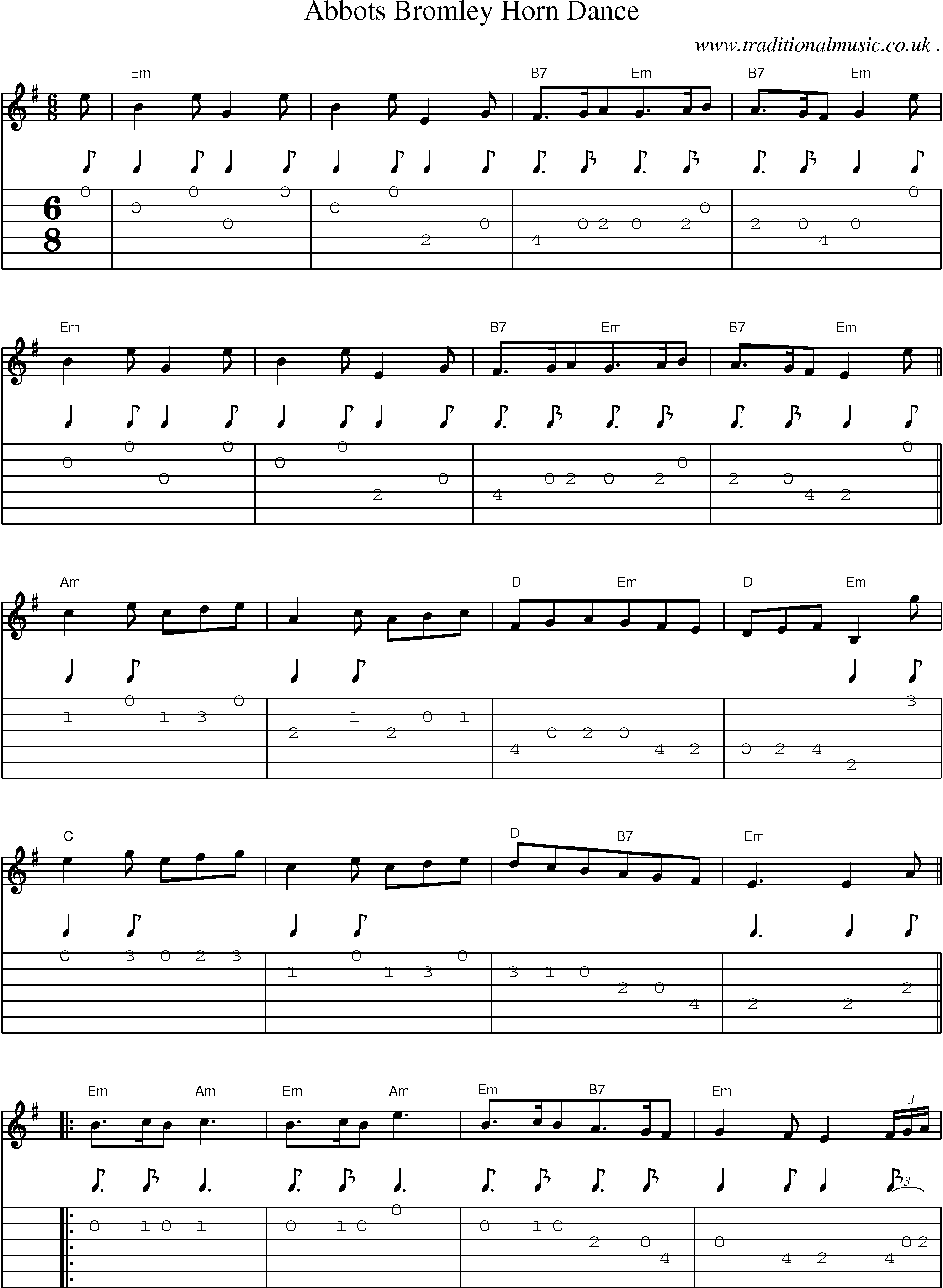 Sheet-Music and Guitar Tabs for Abbots Bromley Horn Dance