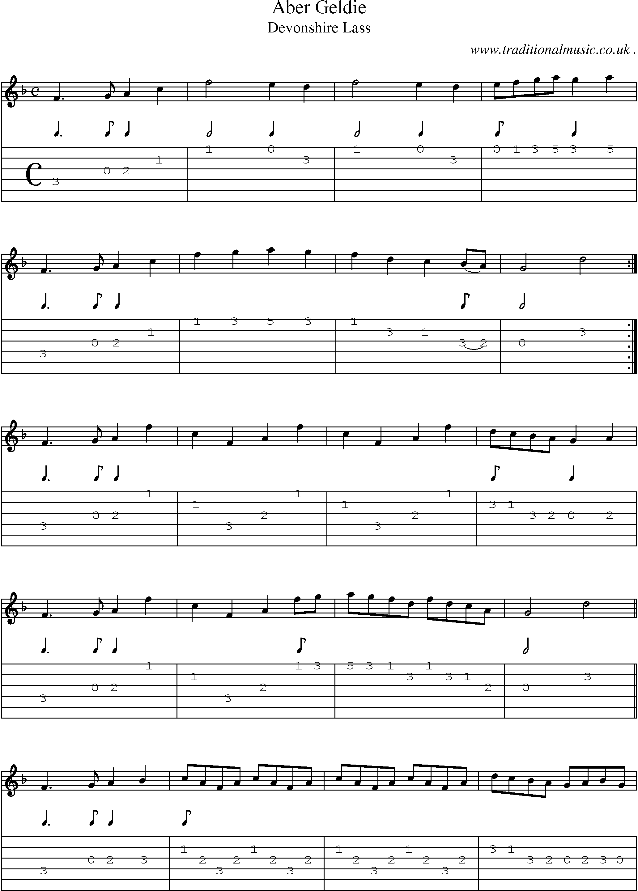 Sheet-Music and Guitar Tabs for Aber Geldie