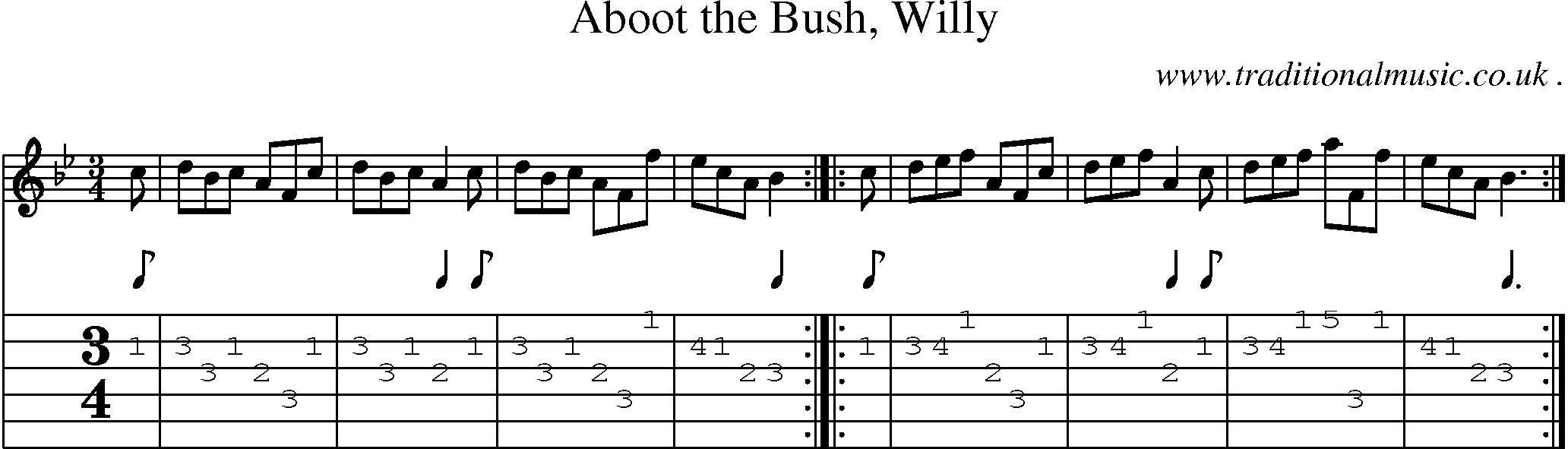 Sheet-Music and Guitar Tabs for Aboot The Bush Willy