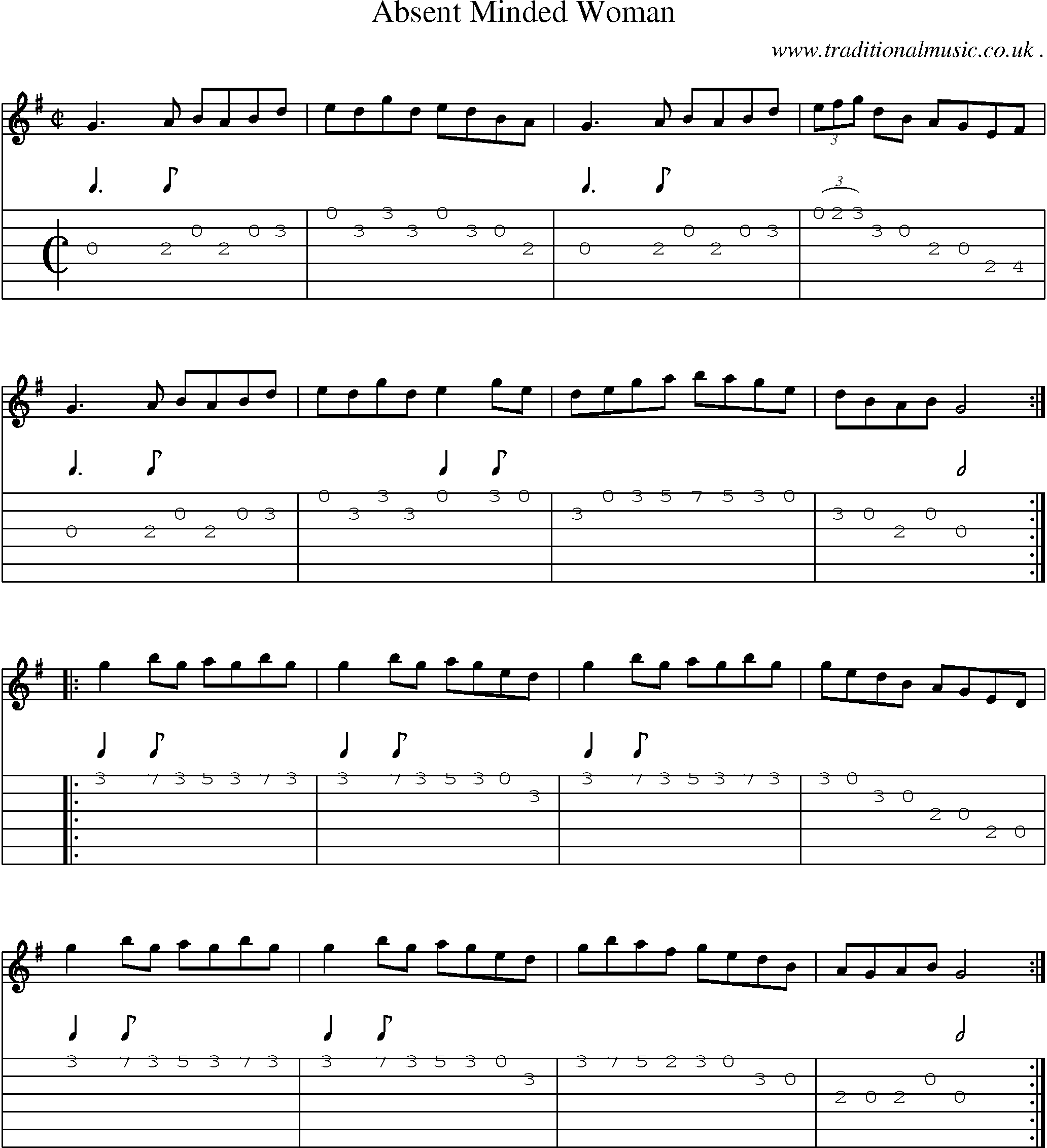 Sheet-Music and Guitar Tabs for Absent Minded Woman