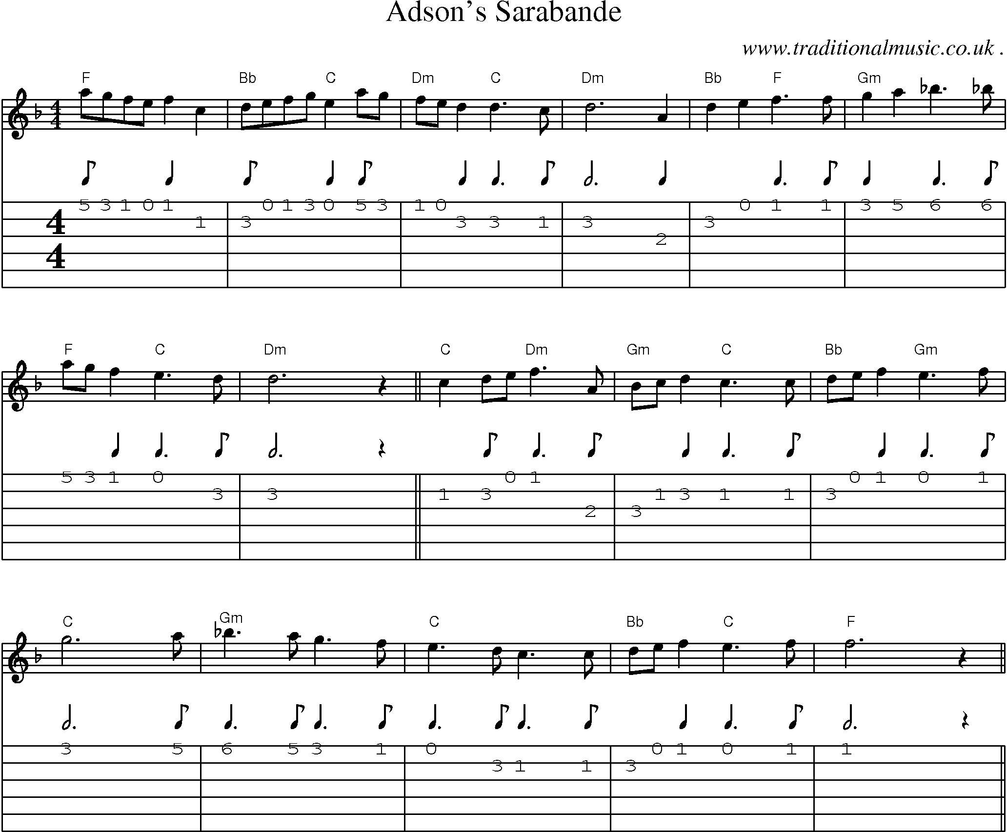 Sheet-Music and Guitar Tabs for Adsons Sarabande