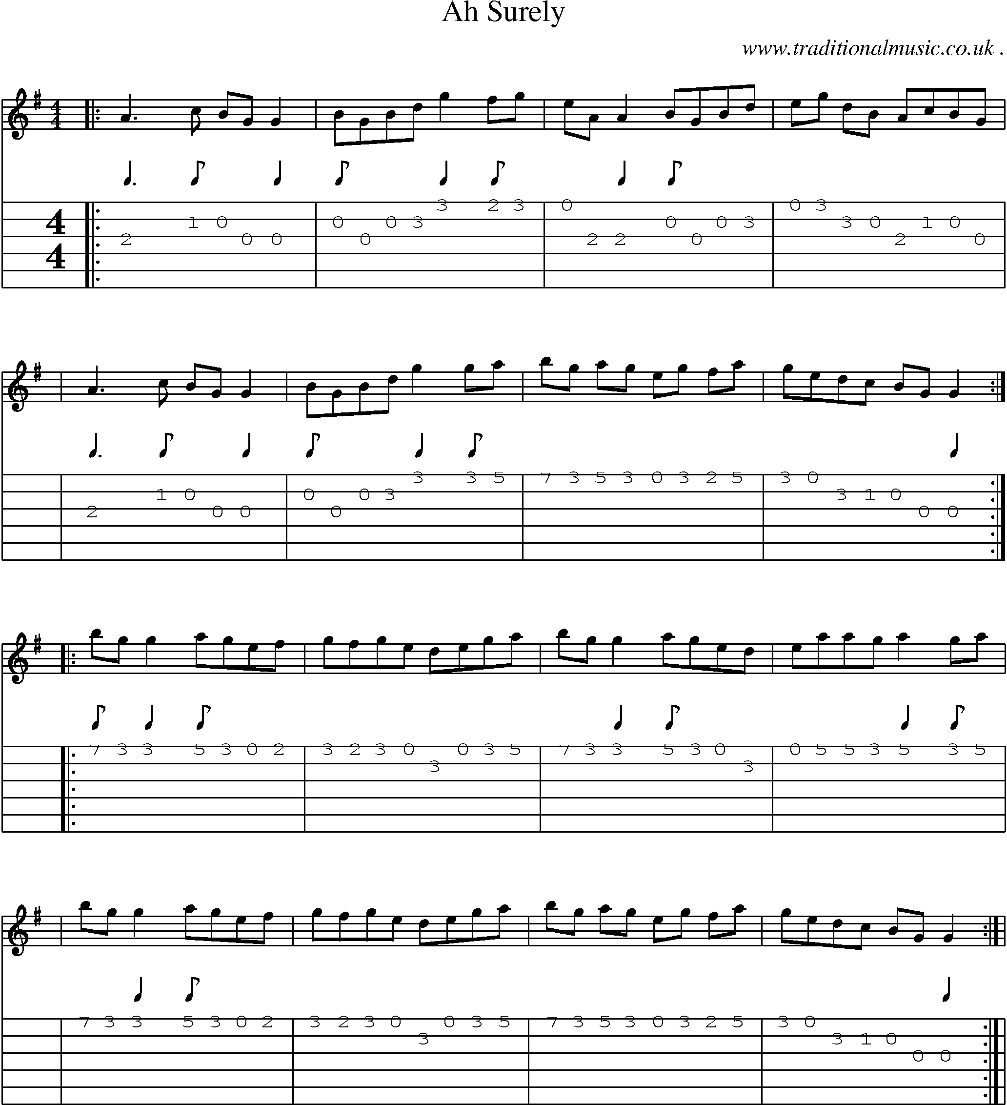 Sheet-Music and Guitar Tabs for Ah Surely