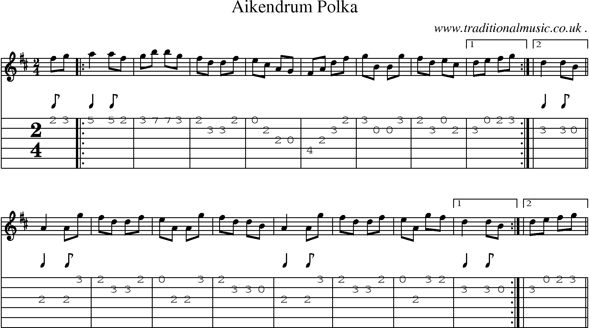 Sheet-Music and Guitar Tabs for Aikendrum Polka