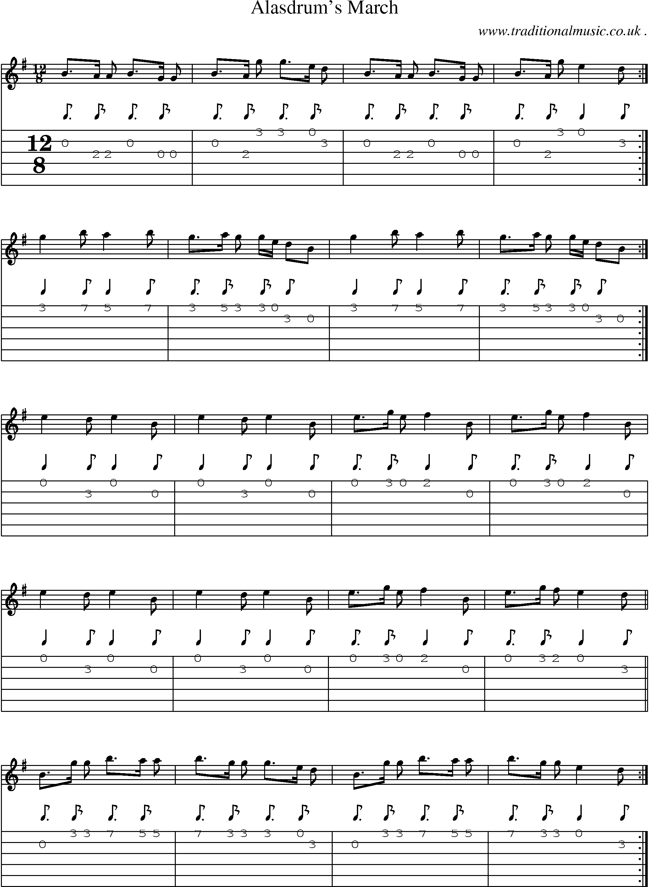 Sheet-Music and Guitar Tabs for Alasdrums March