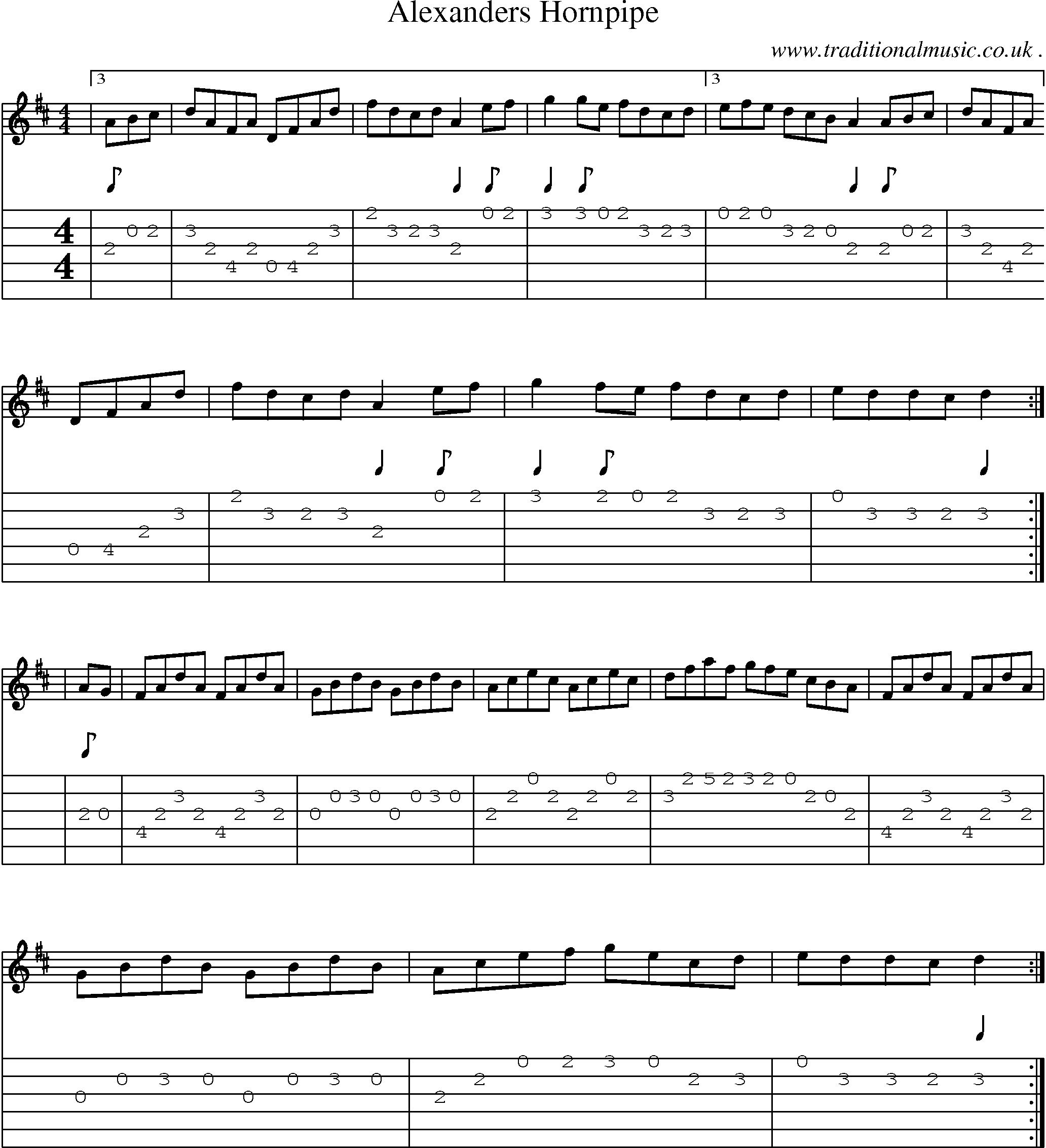 Sheet-Music and Guitar Tabs for Alexanders Hornpipe
