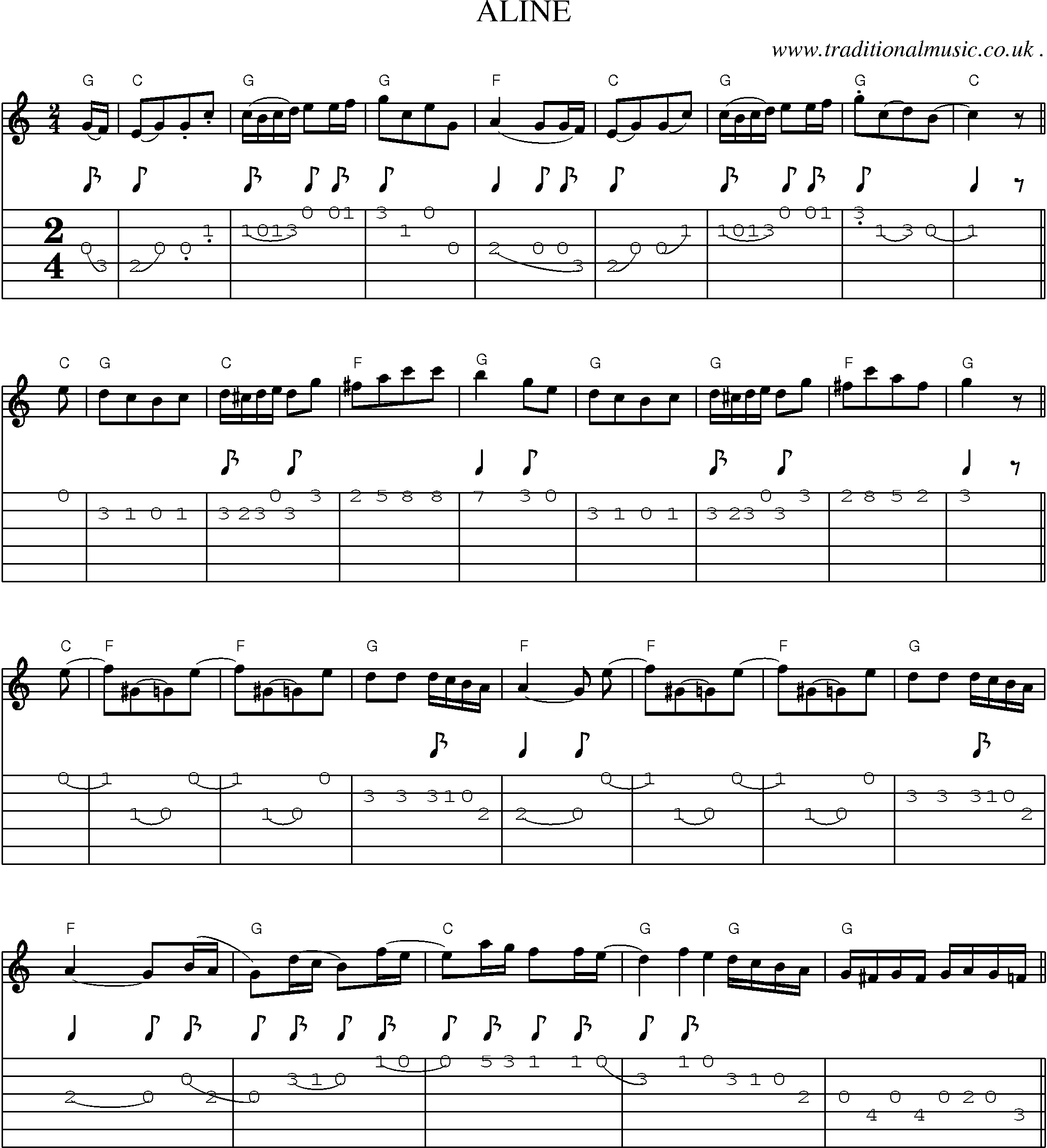 Sheet-Music and Guitar Tabs for Aline