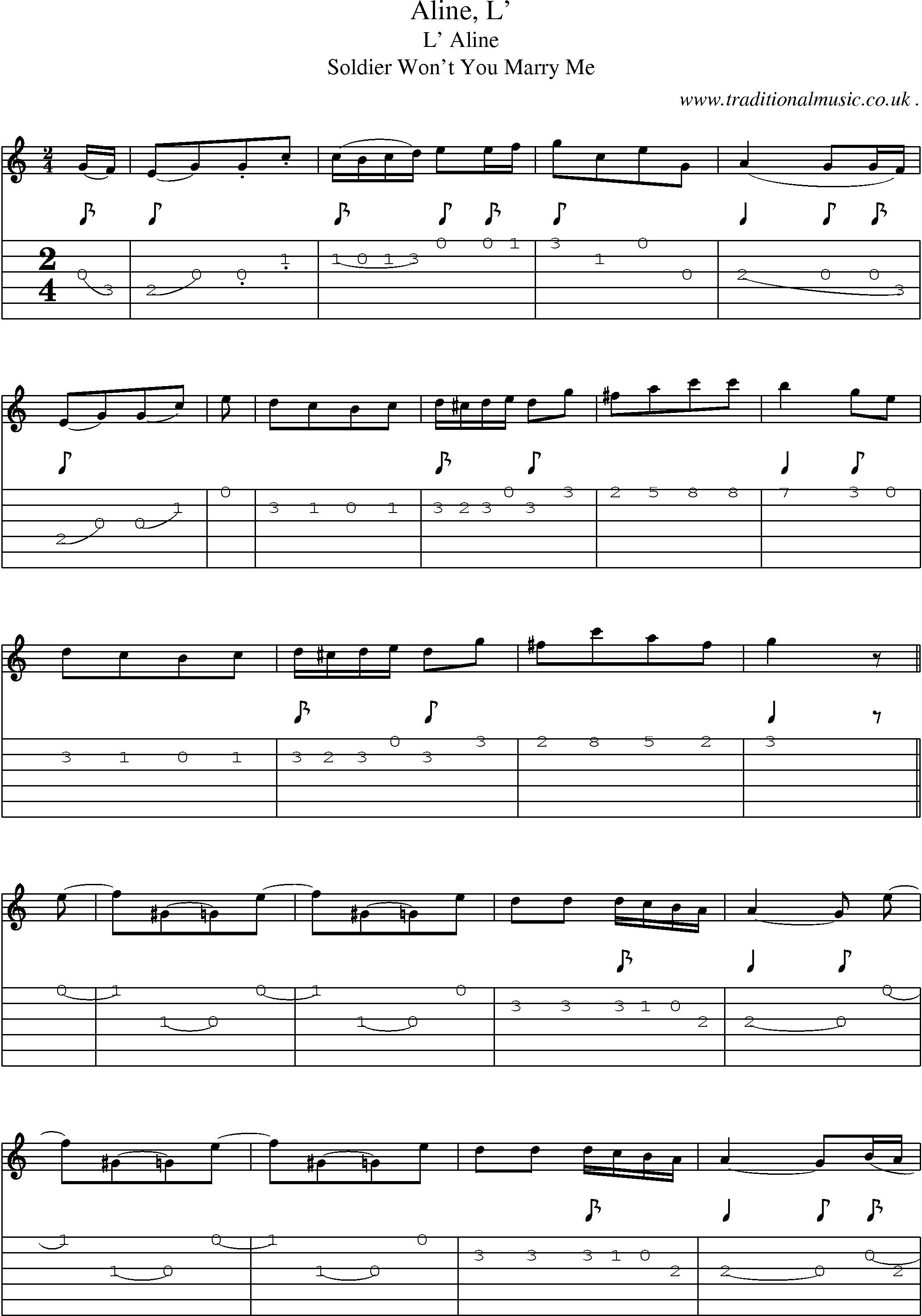 Sheet-Music and Guitar Tabs for Aline L