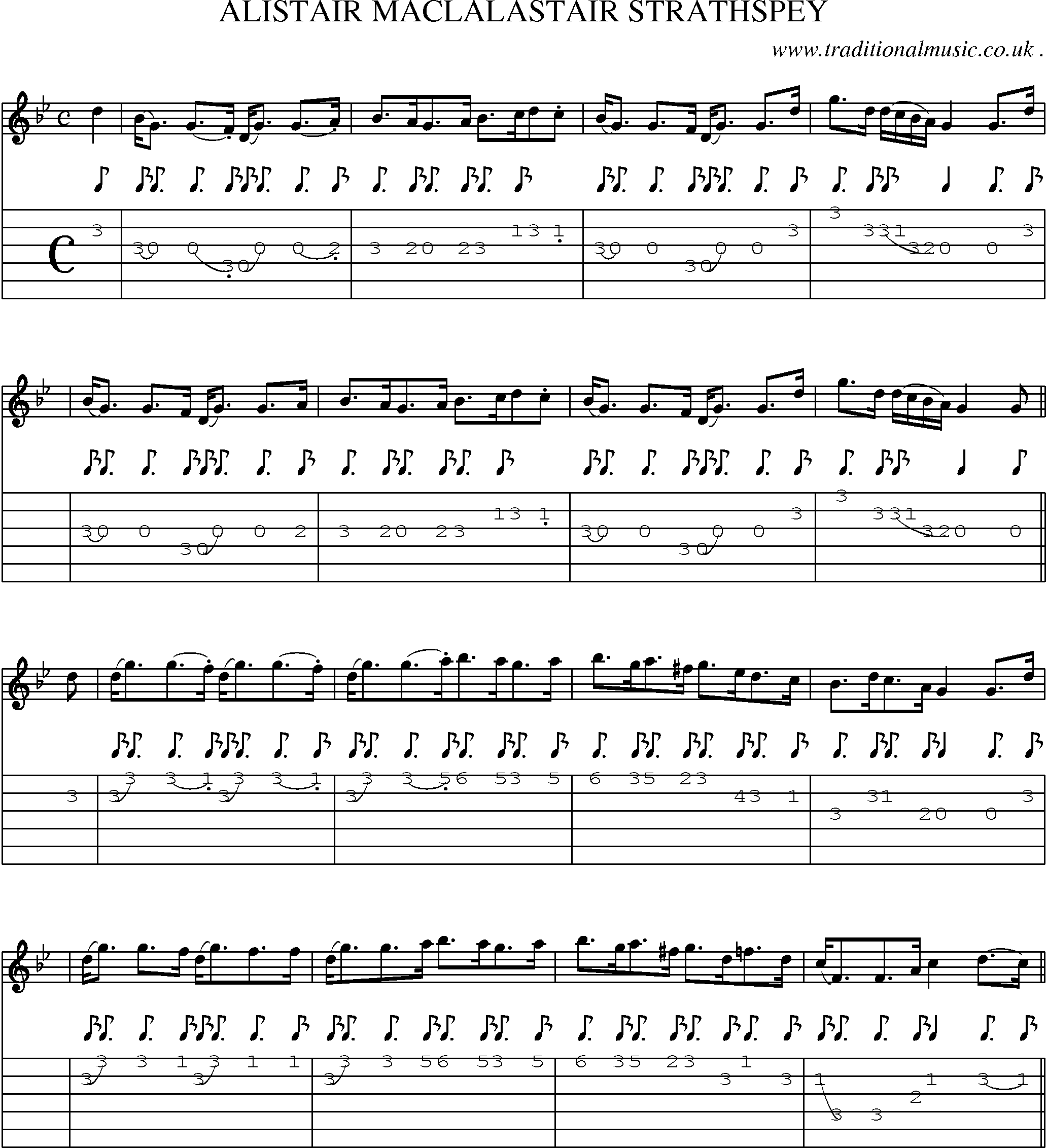 Sheet-Music and Guitar Tabs for Alistair Maclalastair Strathspey