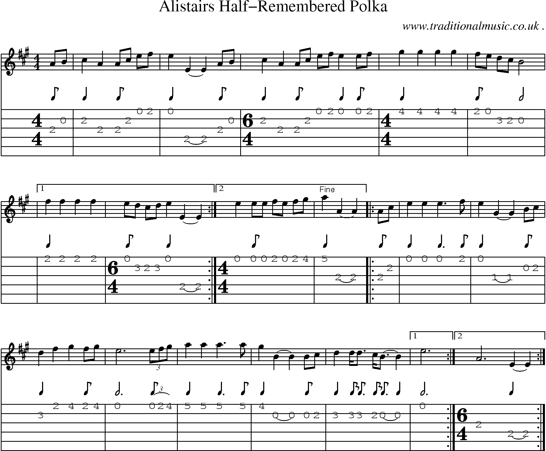 Sheet-Music and Guitar Tabs for Alistairs Half-remembered Polka