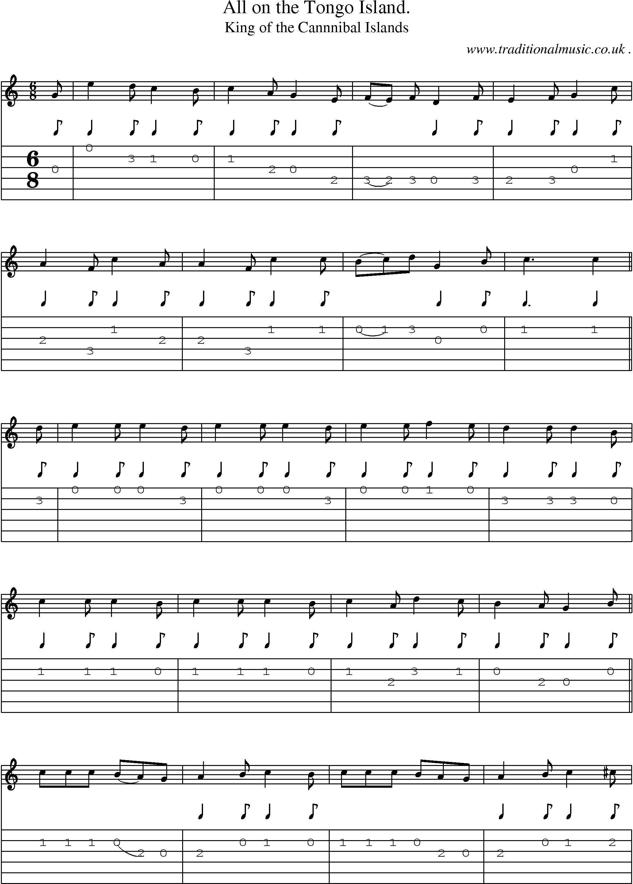 Sheet-Music and Guitar Tabs for All On The Tongo Island