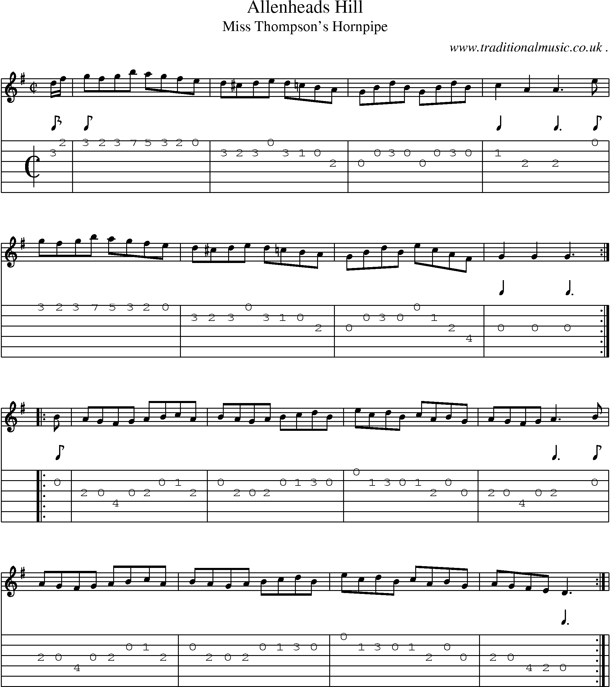Sheet-Music and Guitar Tabs for Allenheads Hill