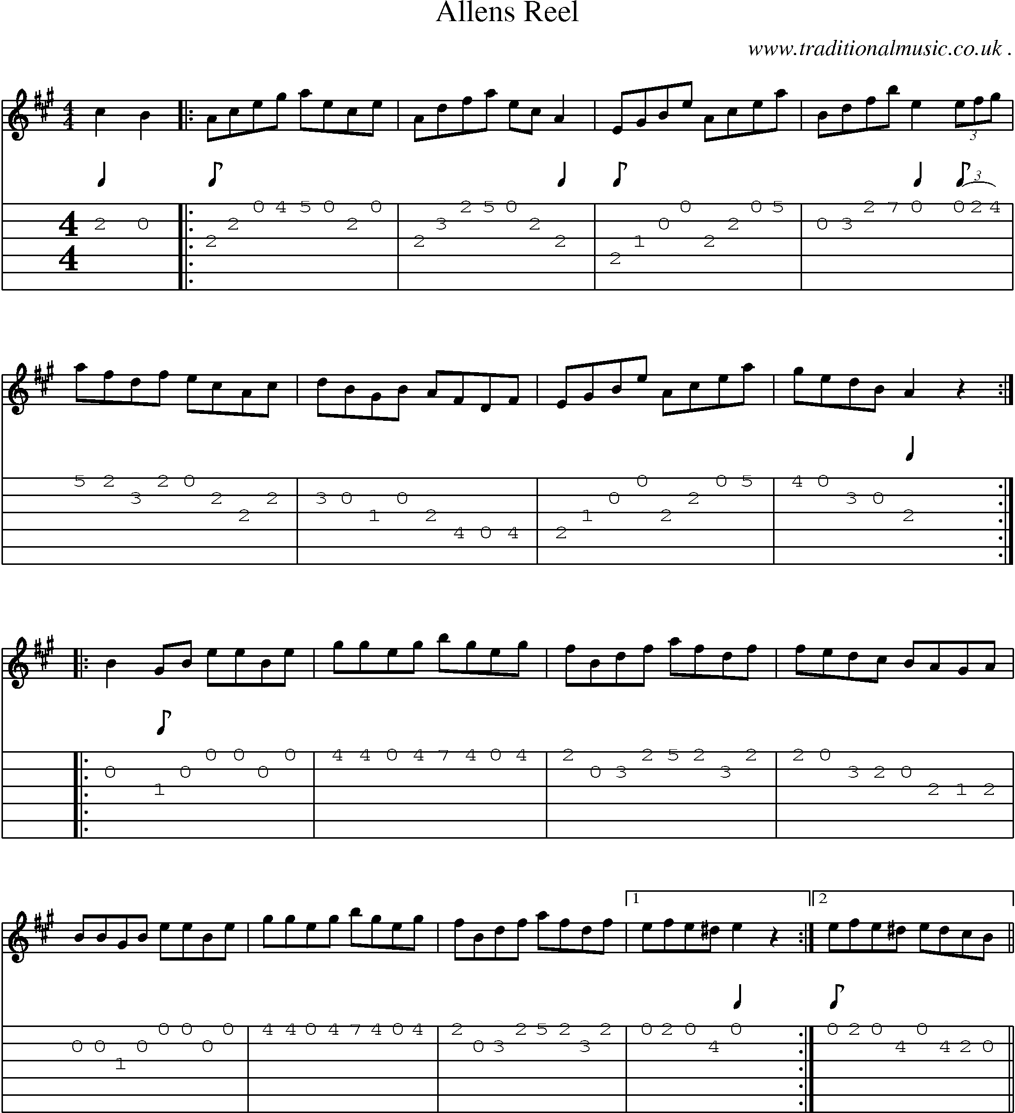 Sheet-Music and Guitar Tabs for Allens Reel