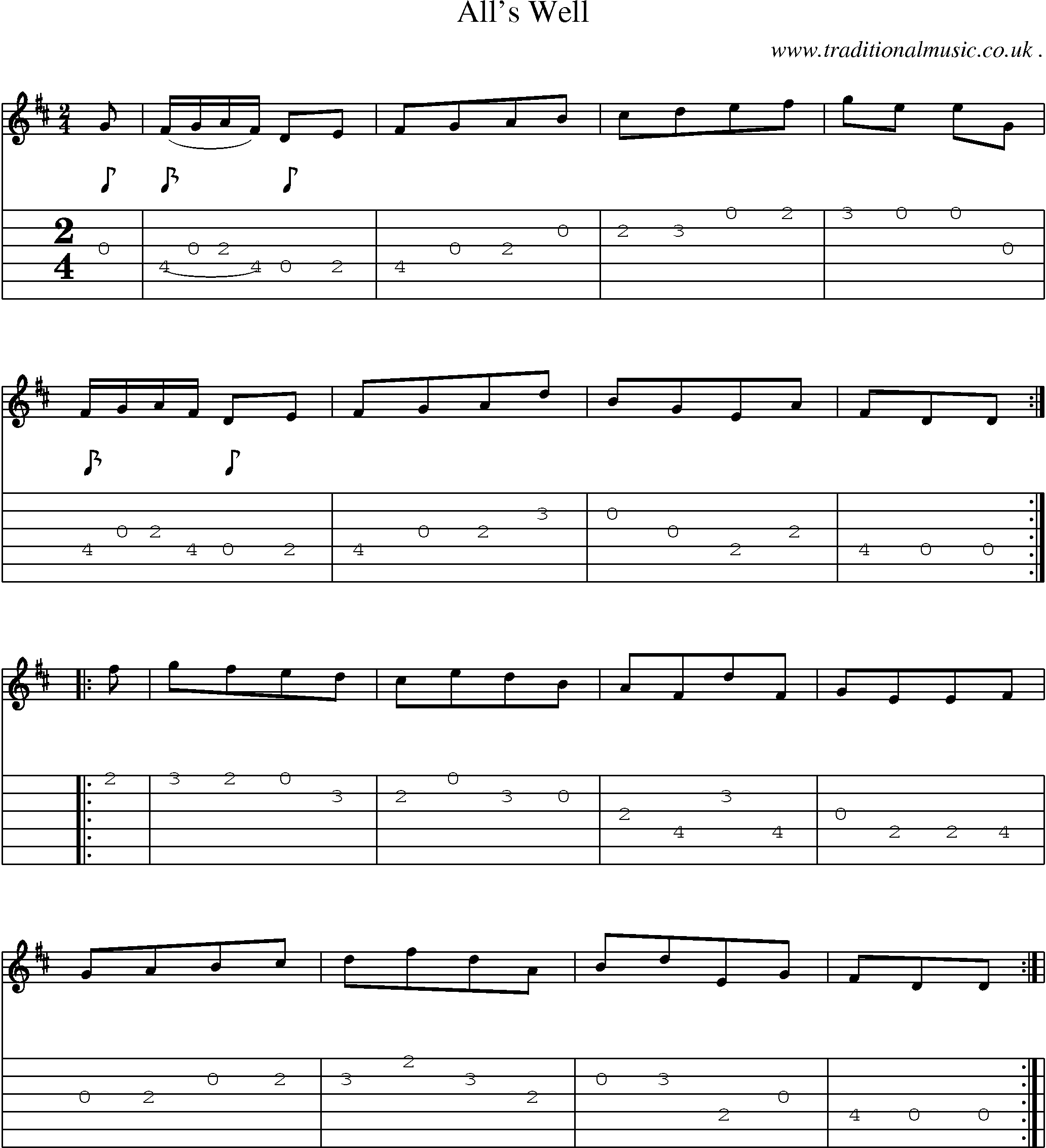Sheet-Music and Guitar Tabs for Alls Well