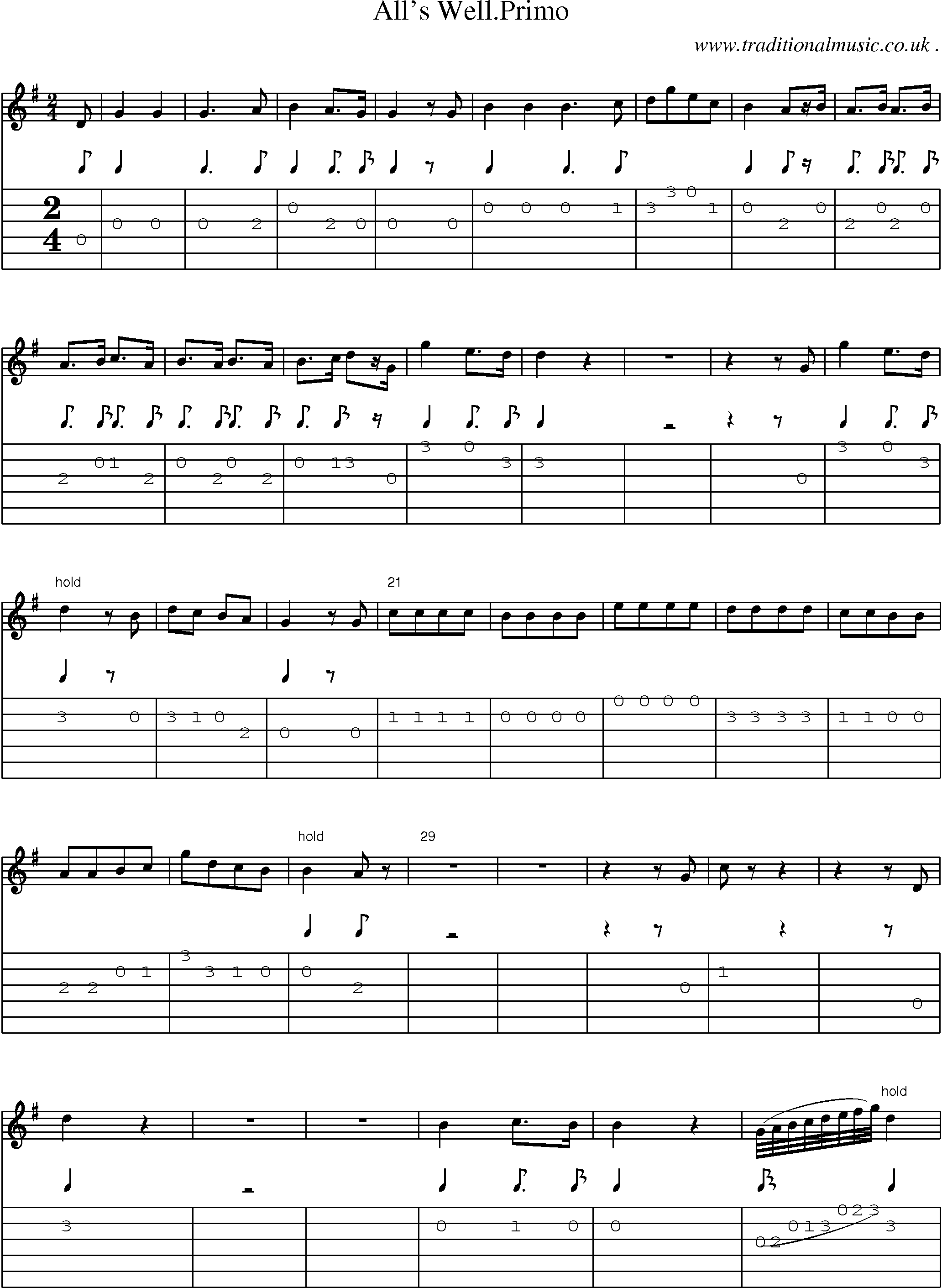 Sheet-Music and Guitar Tabs for Alls Wellprimo