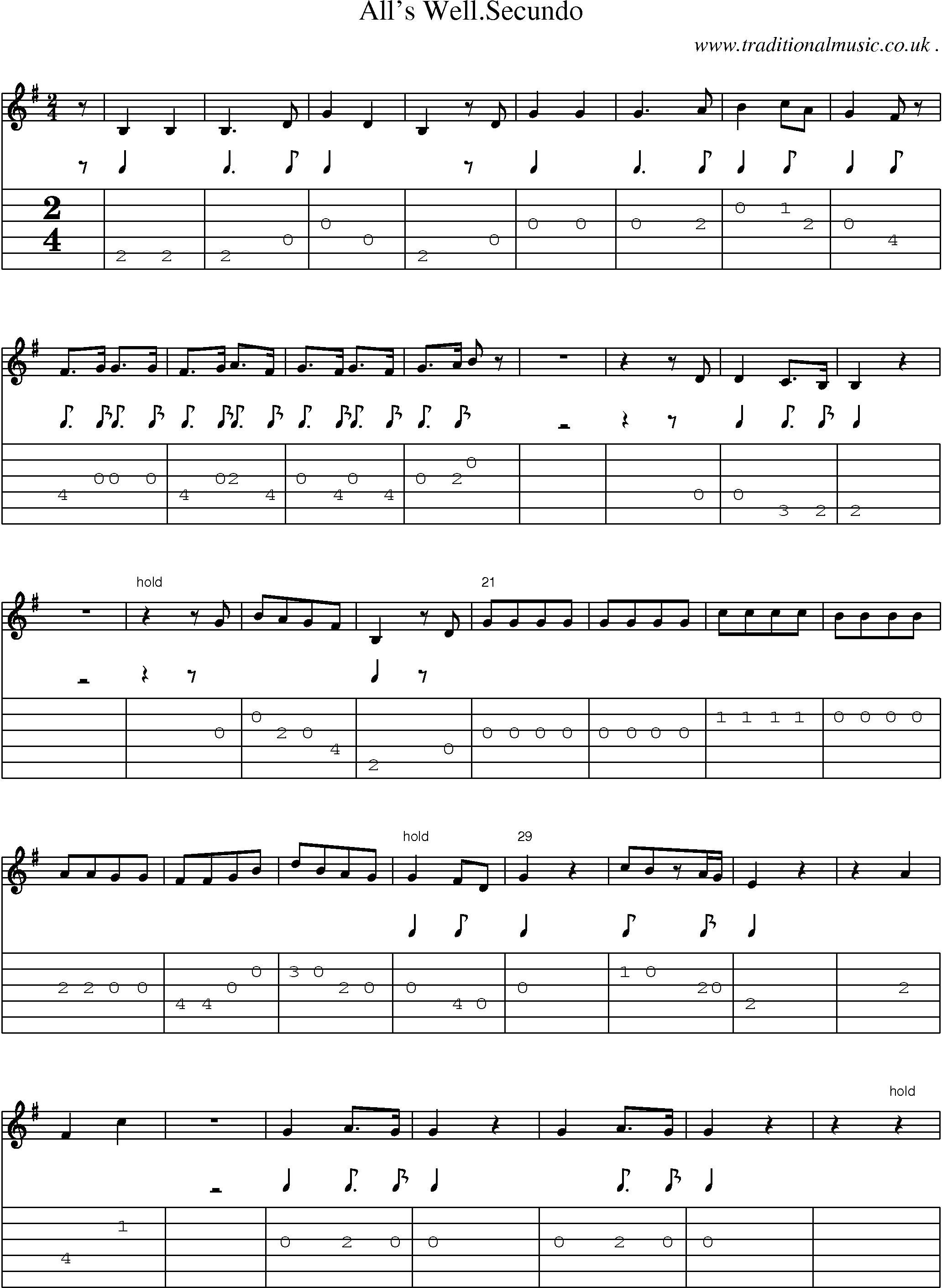 Sheet-Music and Guitar Tabs for Alls Wellsecundo
