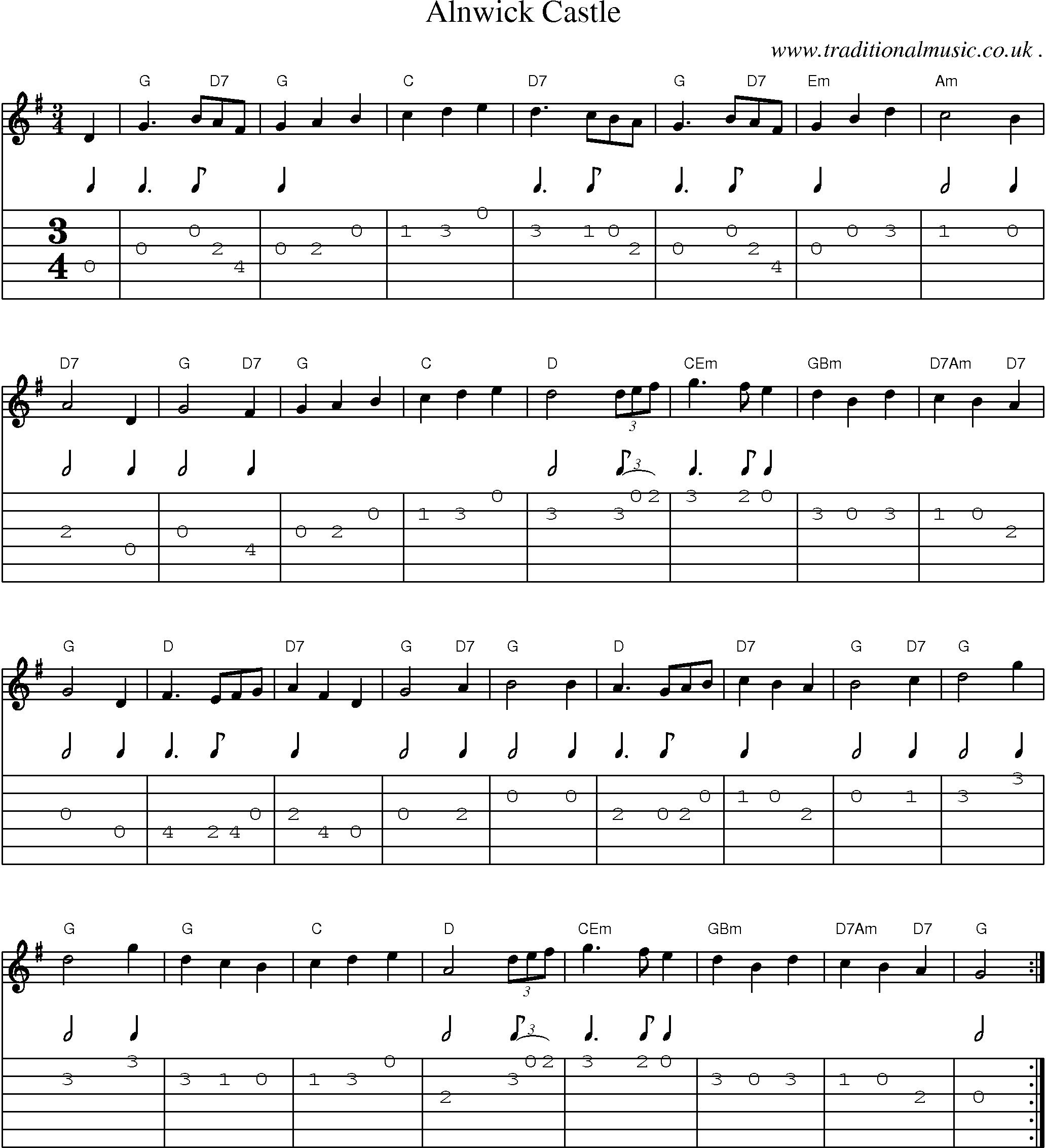 Sheet-Music and Guitar Tabs for Alnwick Castle