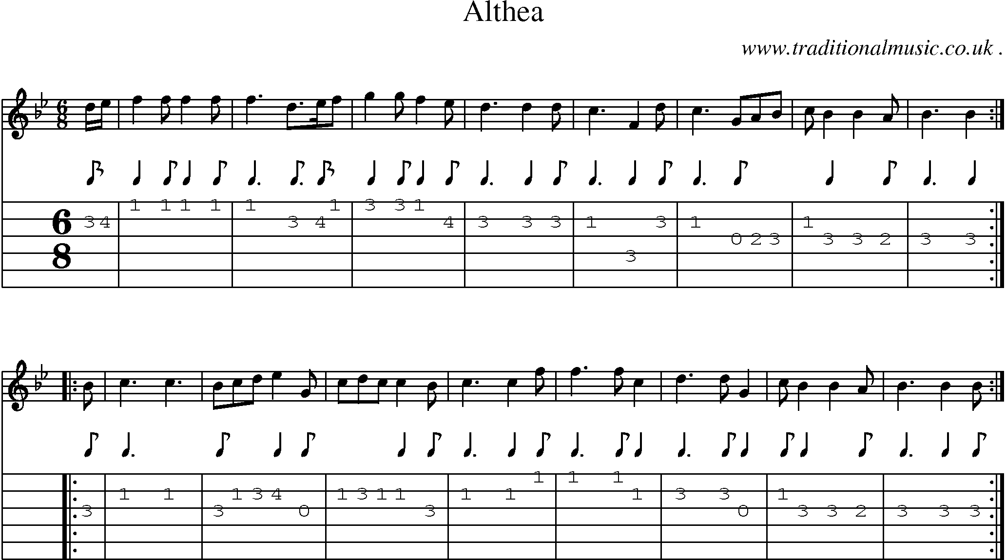Sheet-Music and Guitar Tabs for Althea