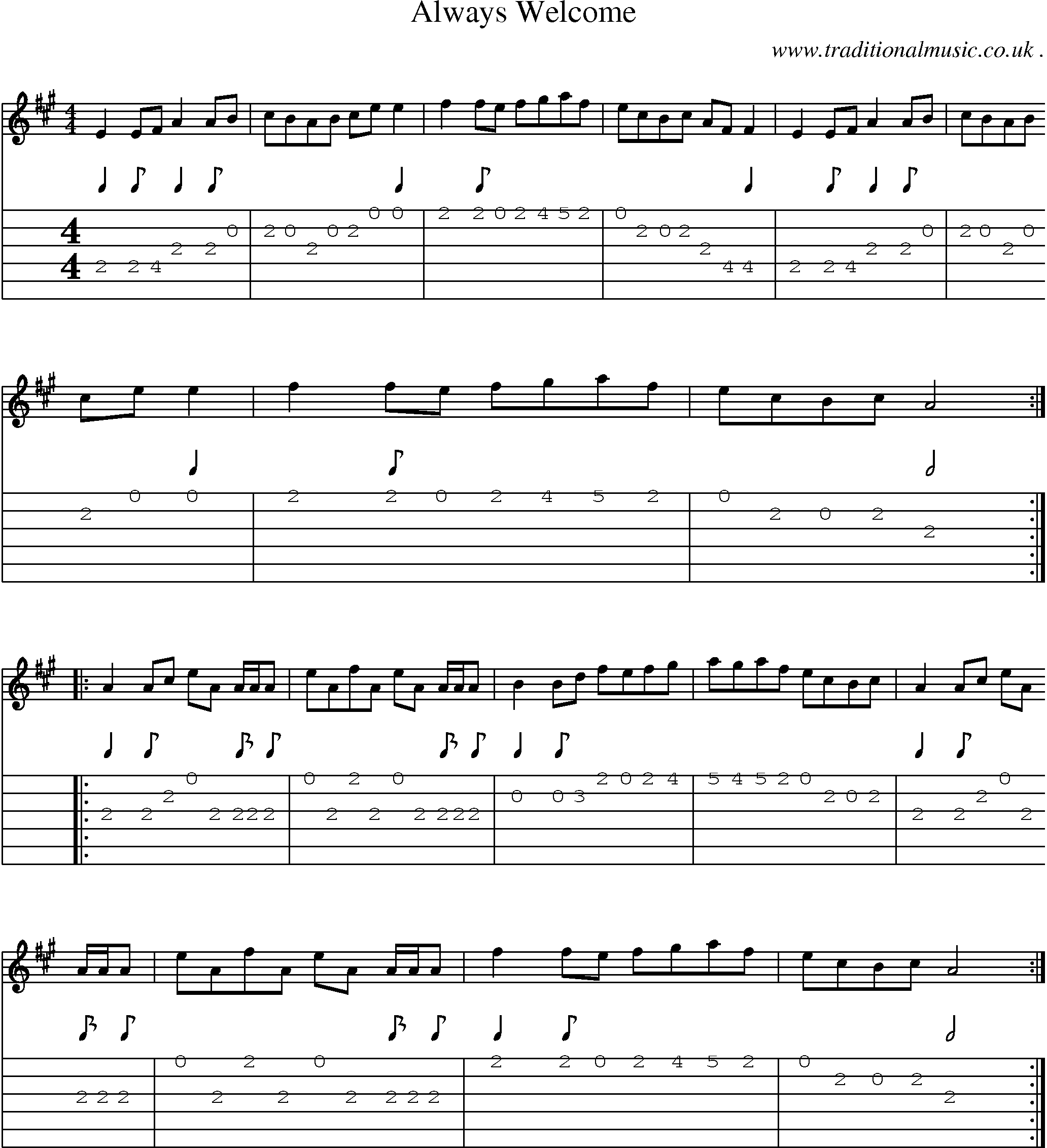 Sheet-Music and Guitar Tabs for Always Welcome