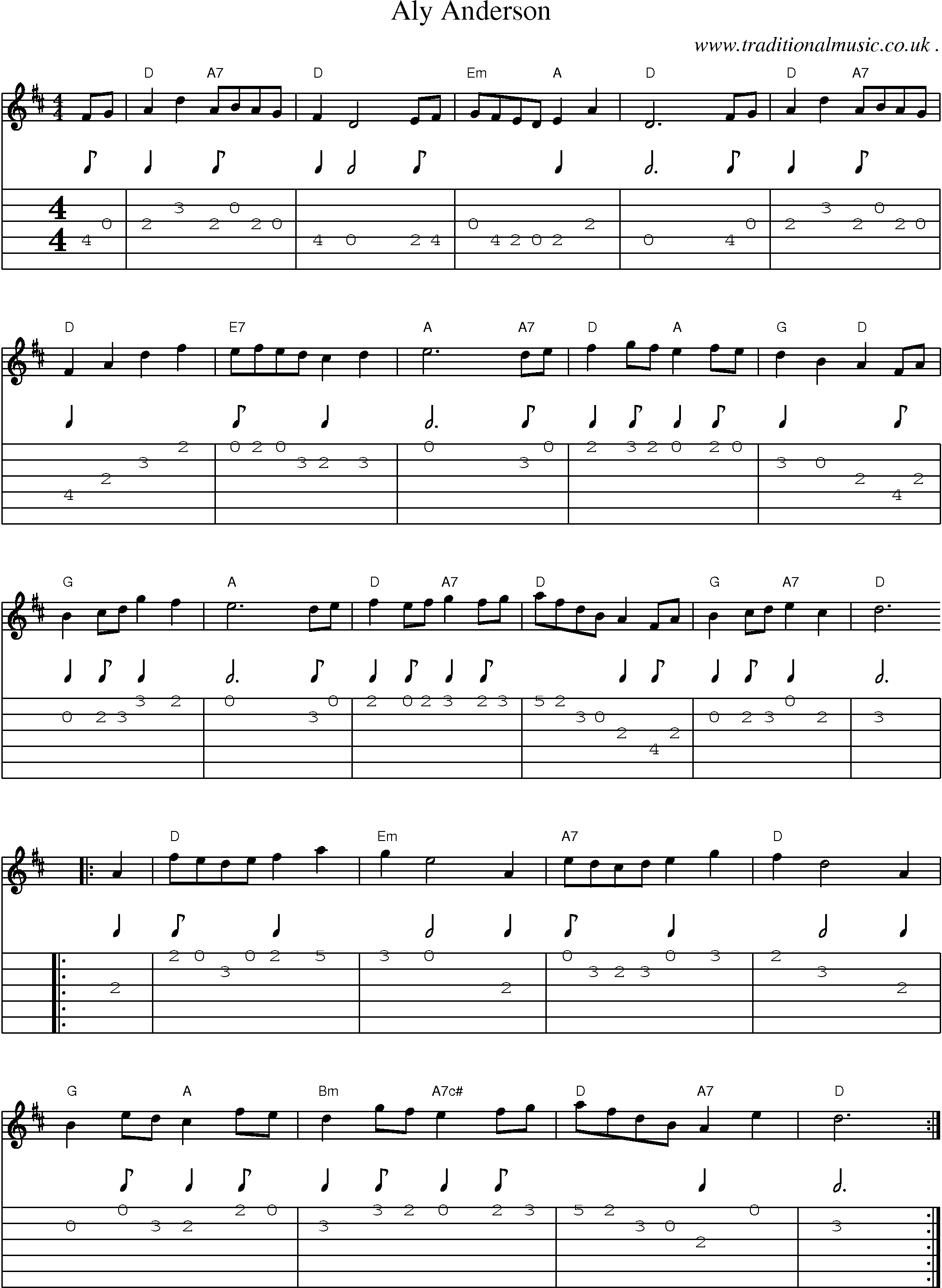 Sheet-Music and Guitar Tabs for Aly Anderson