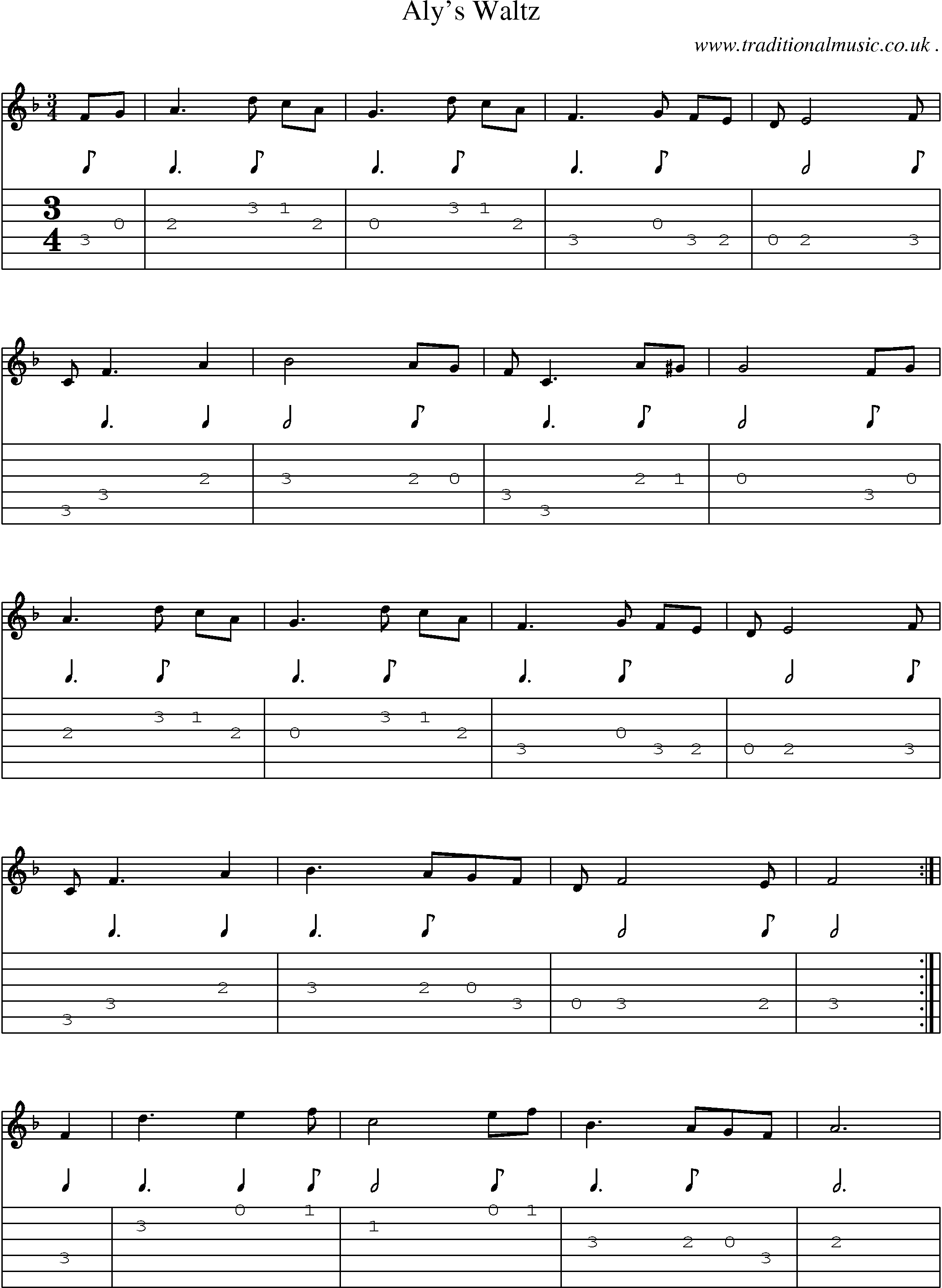 Sheet-Music and Guitar Tabs for Alys Waltz
