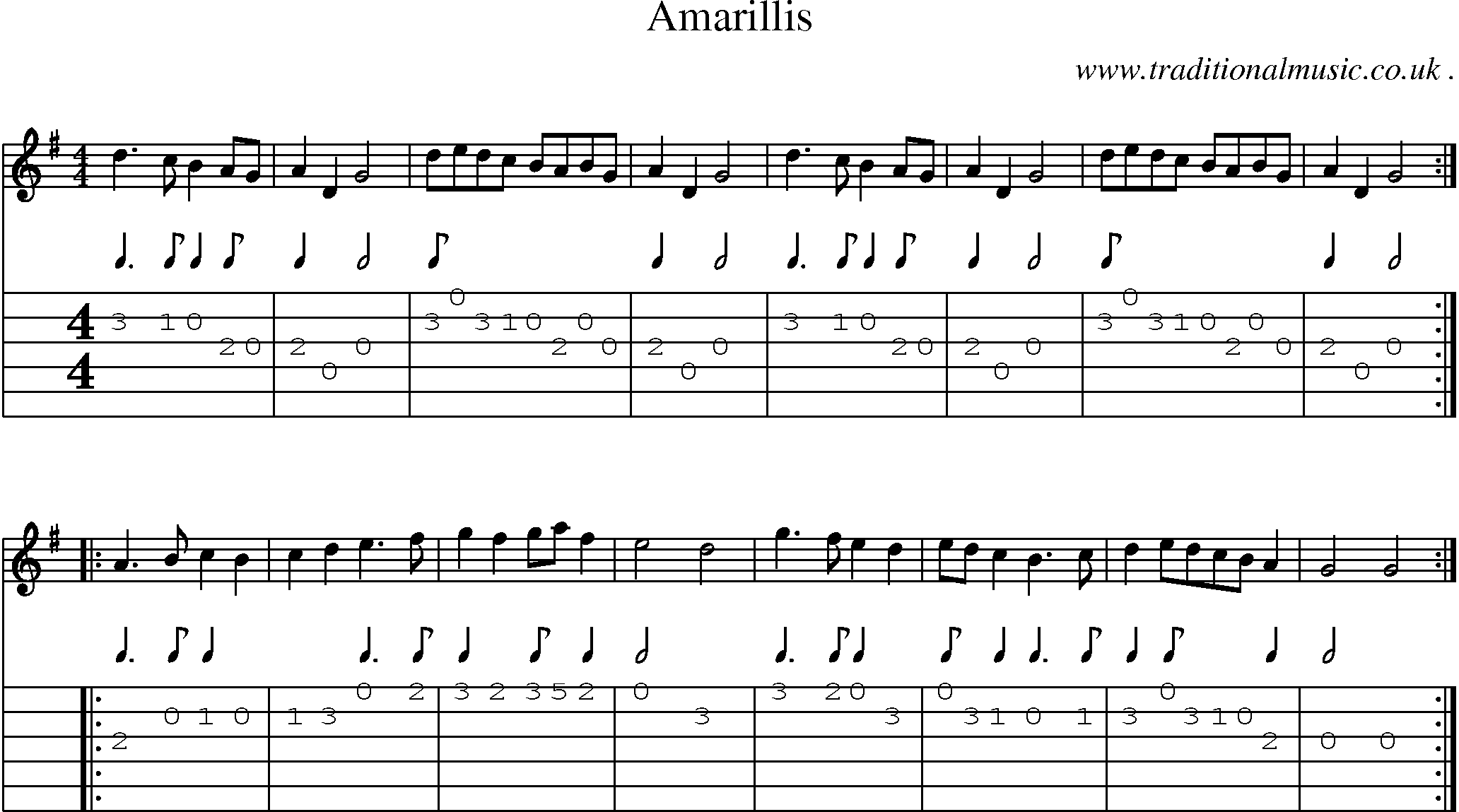 Sheet-Music and Guitar Tabs for Amarillis