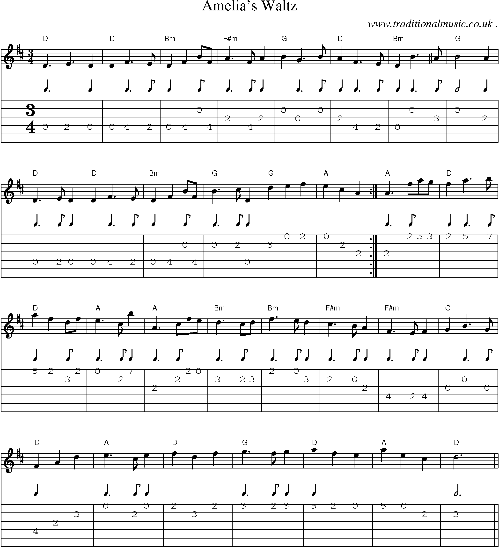 Sheet-Music and Guitar Tabs for Amelias Waltz