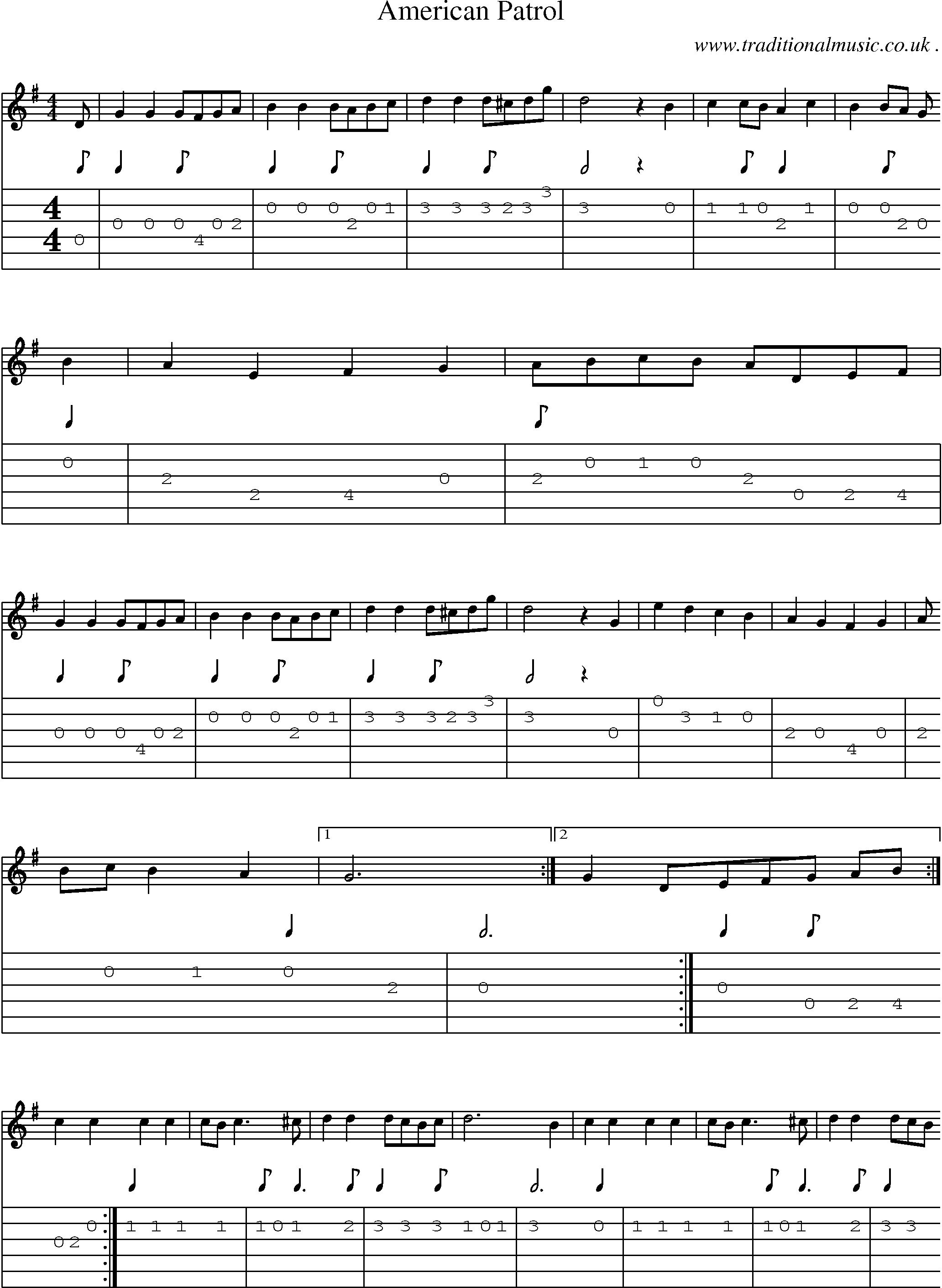 Sheet-Music and Guitar Tabs for American Patrol