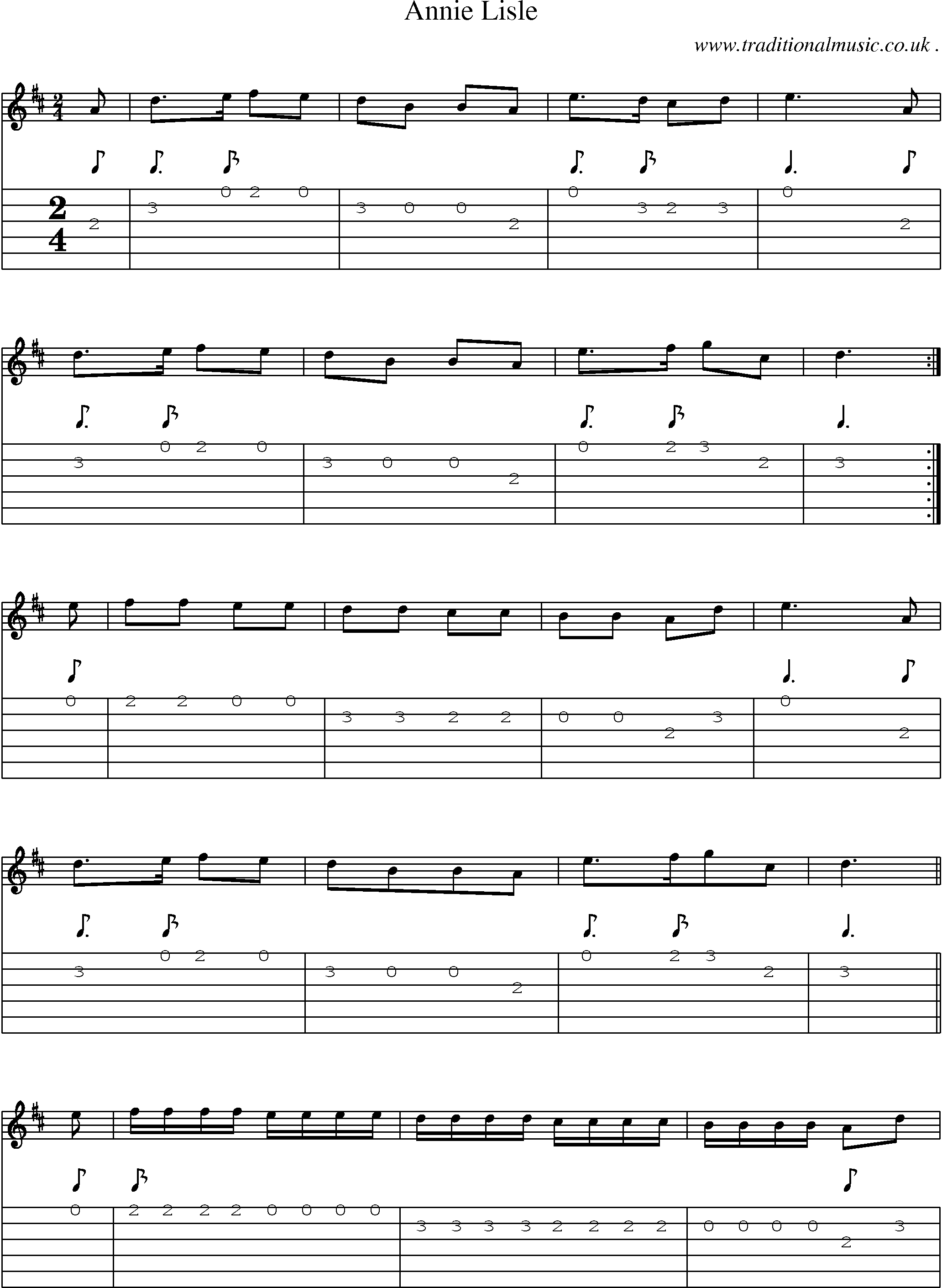 Sheet-Music and Guitar Tabs for Annie Lisle