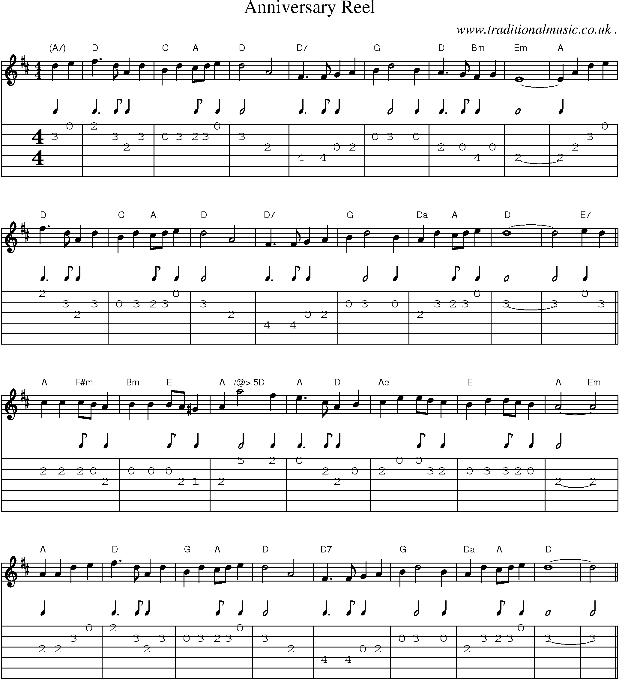 Sheet-Music and Guitar Tabs for Anniversary Reel