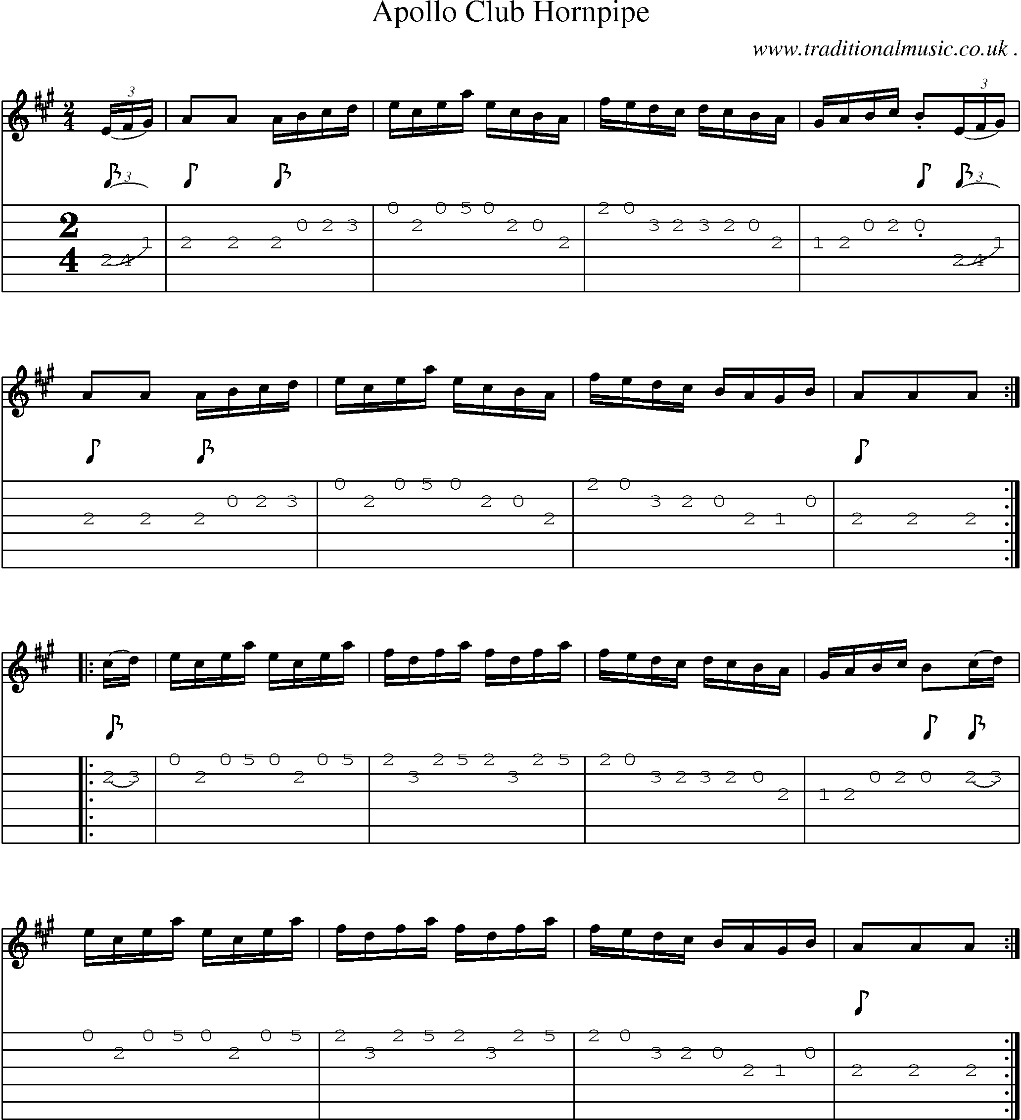 Sheet-Music and Guitar Tabs for Apollo Club Hornpipe