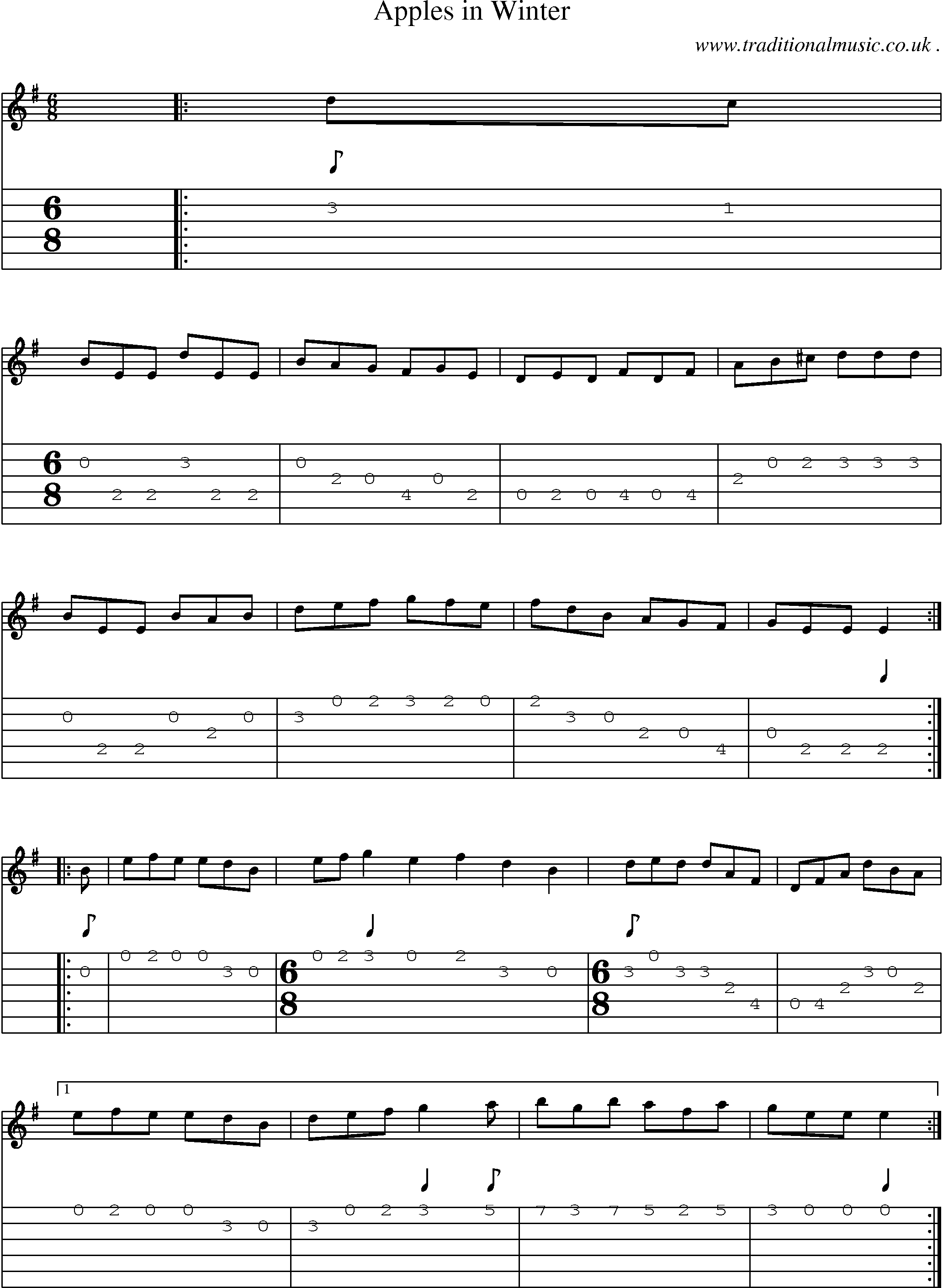 Sheet-Music and Guitar Tabs for Apples In Winter