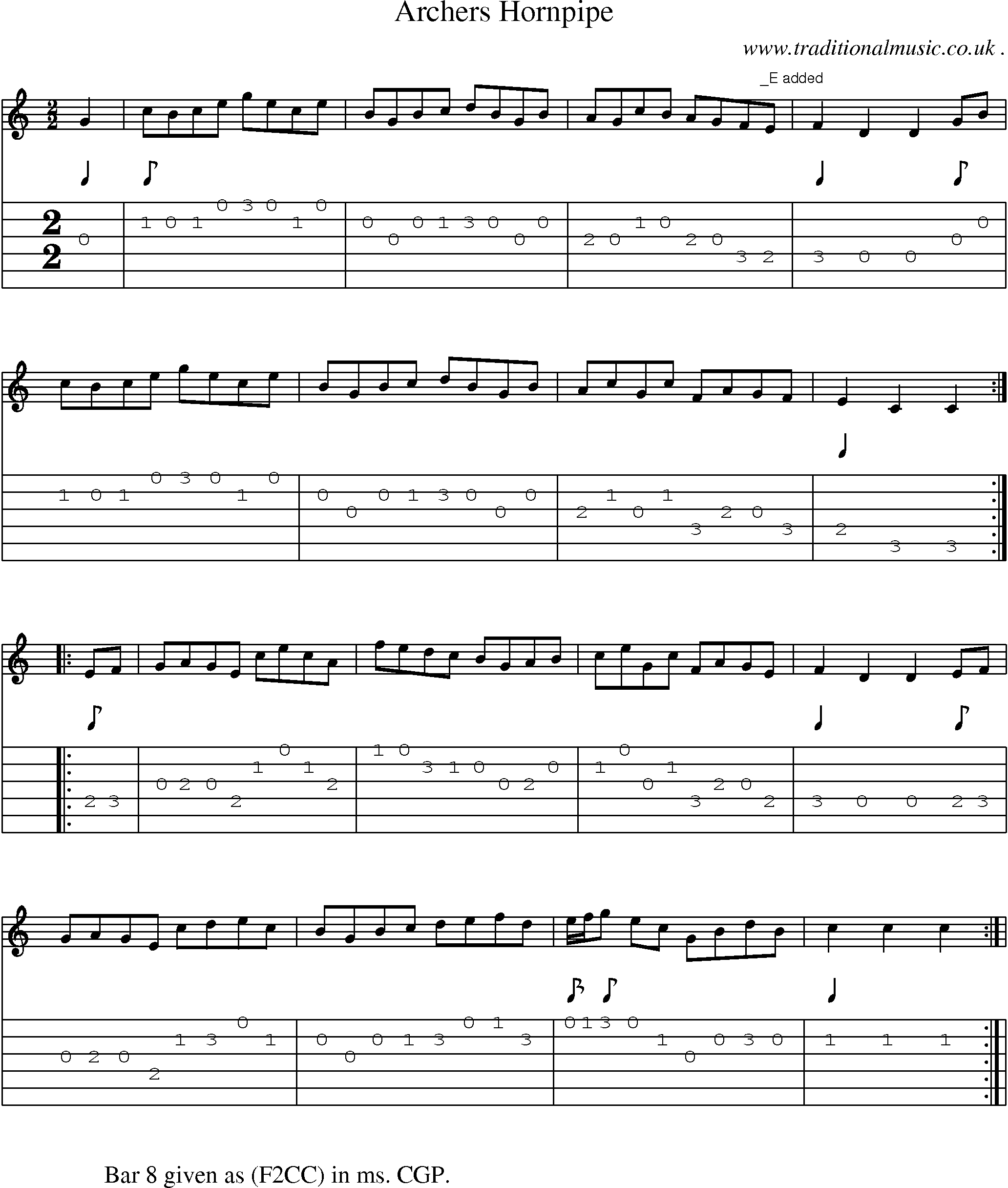 Sheet-Music and Guitar Tabs for Archers Hornpipe