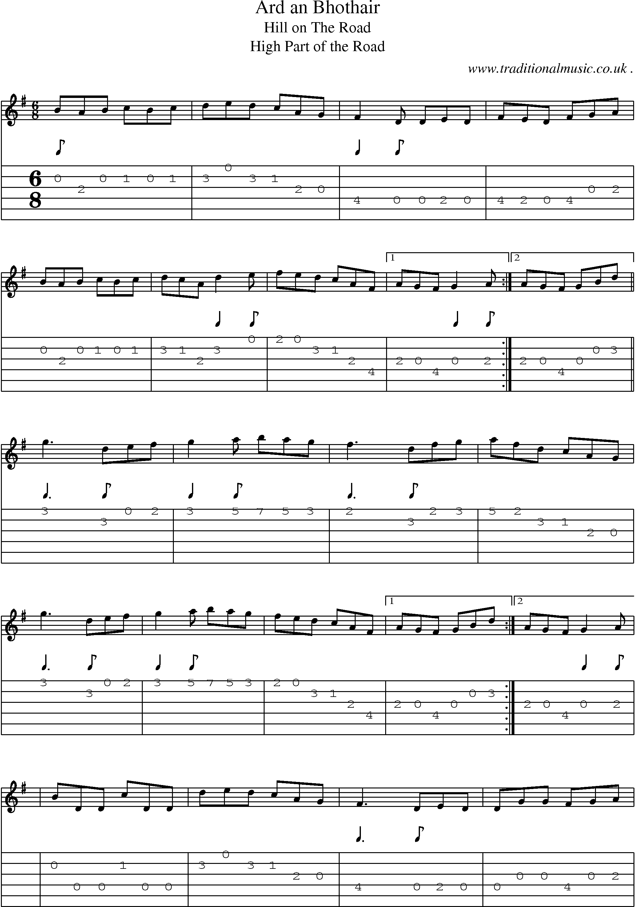 Sheet-Music and Guitar Tabs for Ard An Bhothair