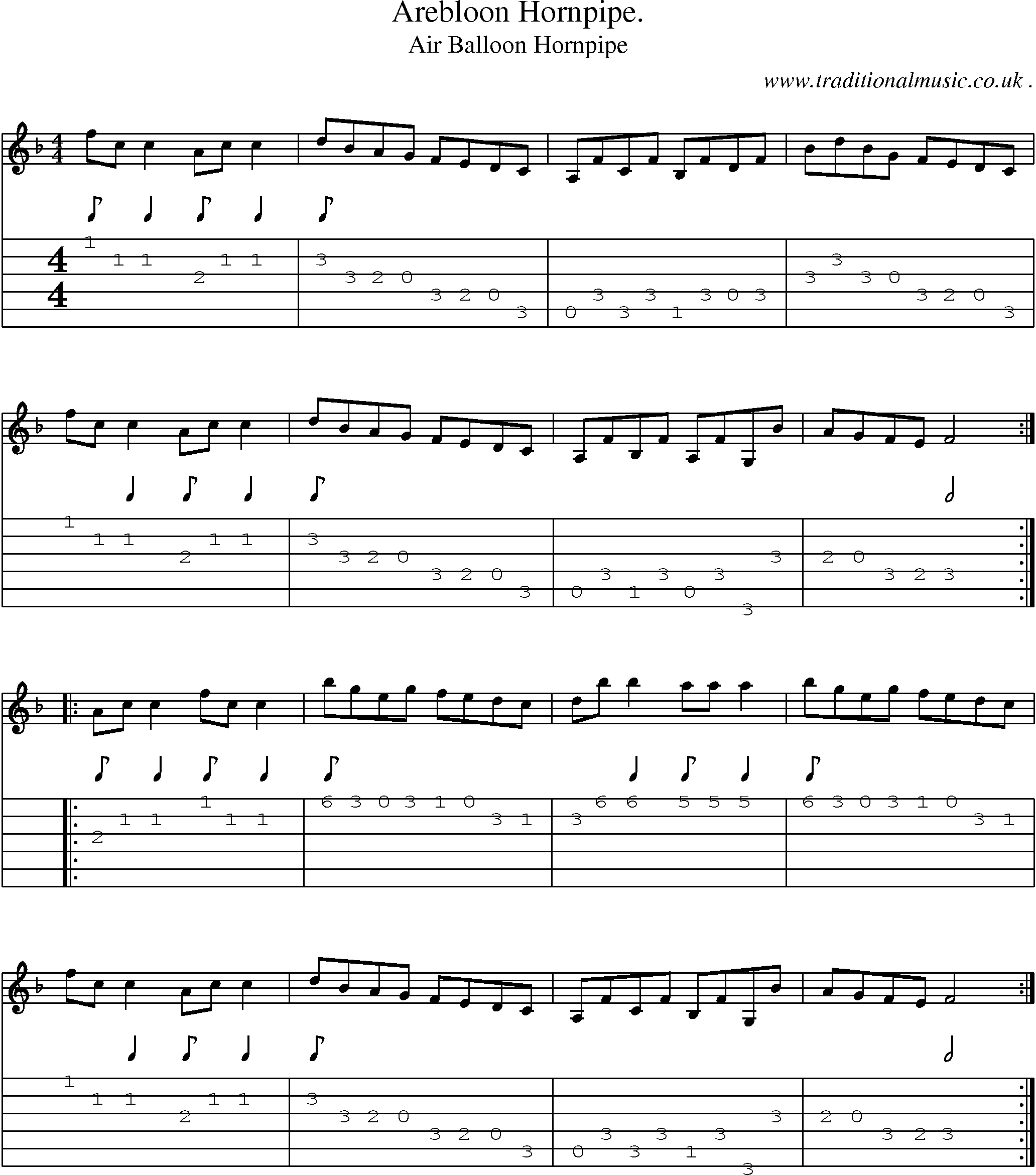 Sheet-Music and Guitar Tabs for Arebloon Hornpipe