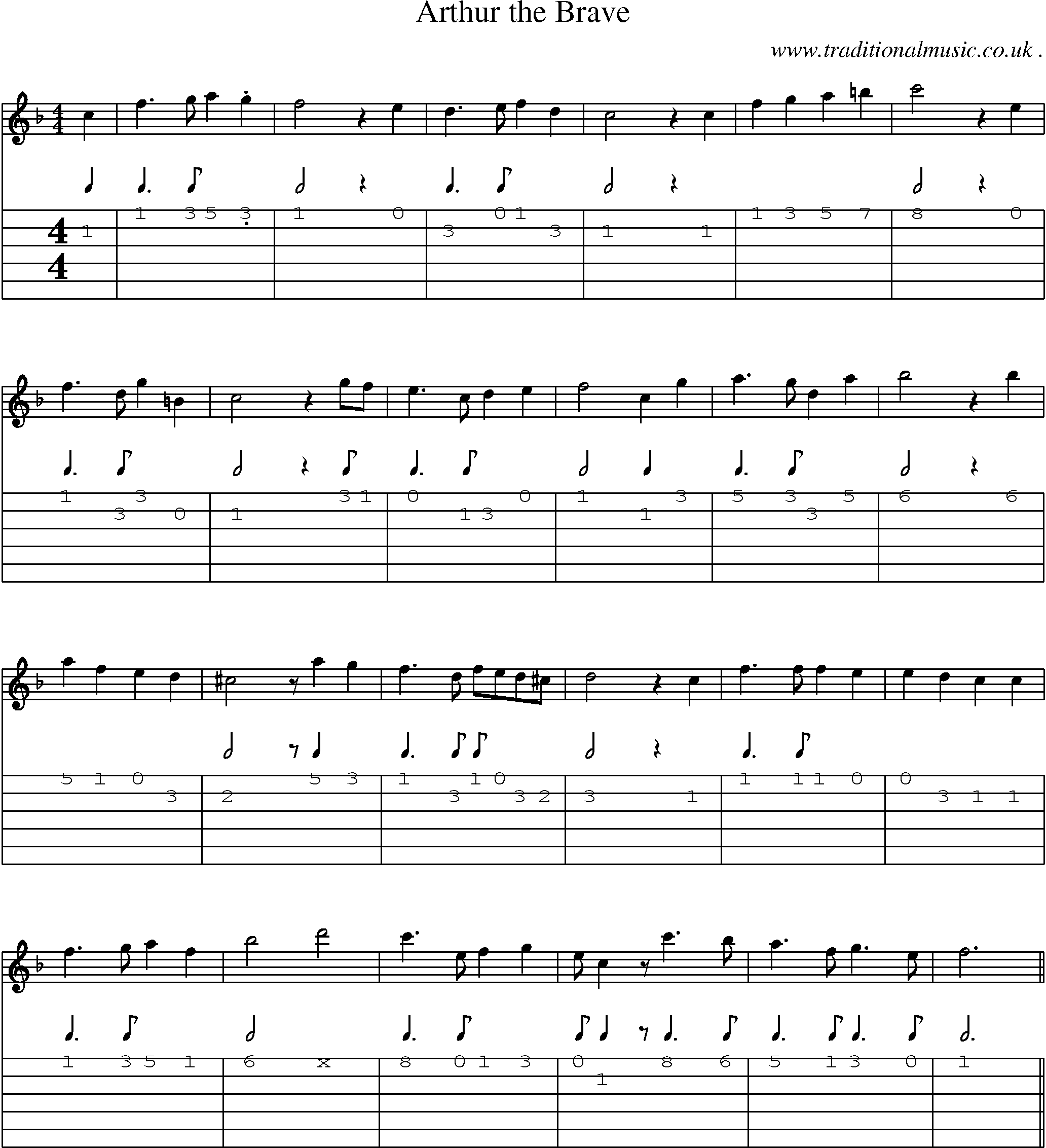 Sheet-Music and Guitar Tabs for Arthur The Brave