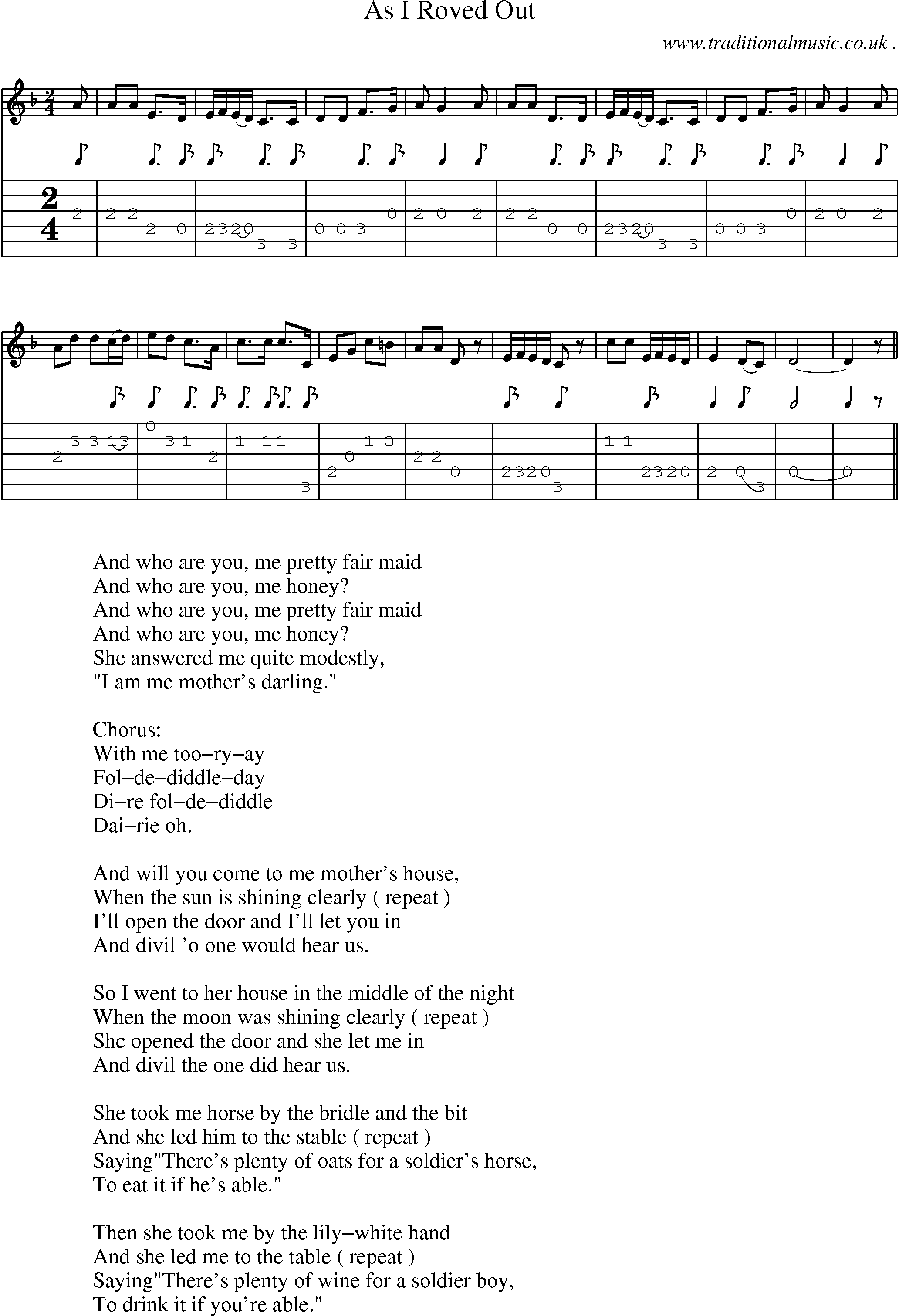 Sheet-Music and Guitar Tabs for As I Roved Out