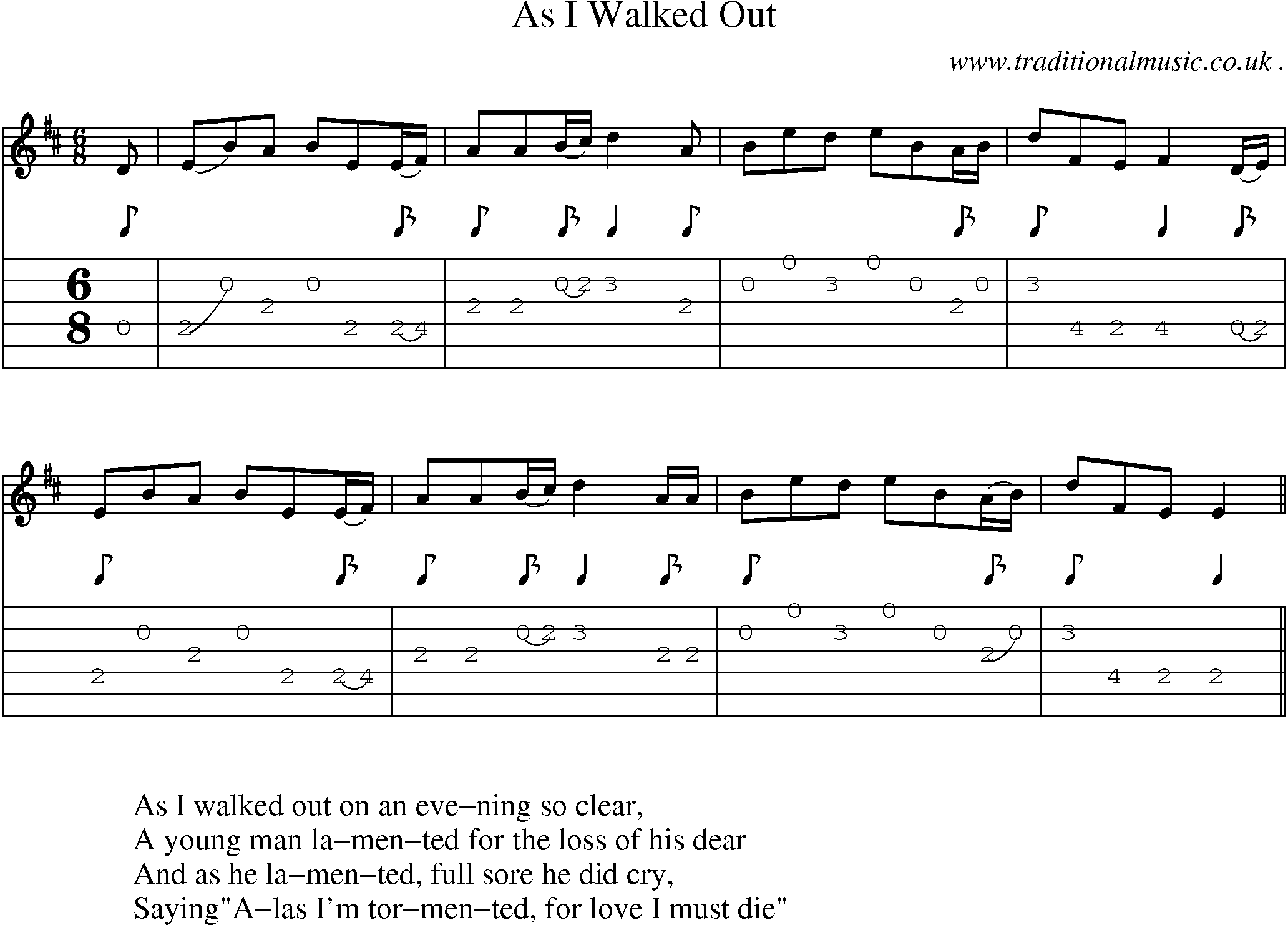 Sheet-Music and Guitar Tabs for As I Walked Out