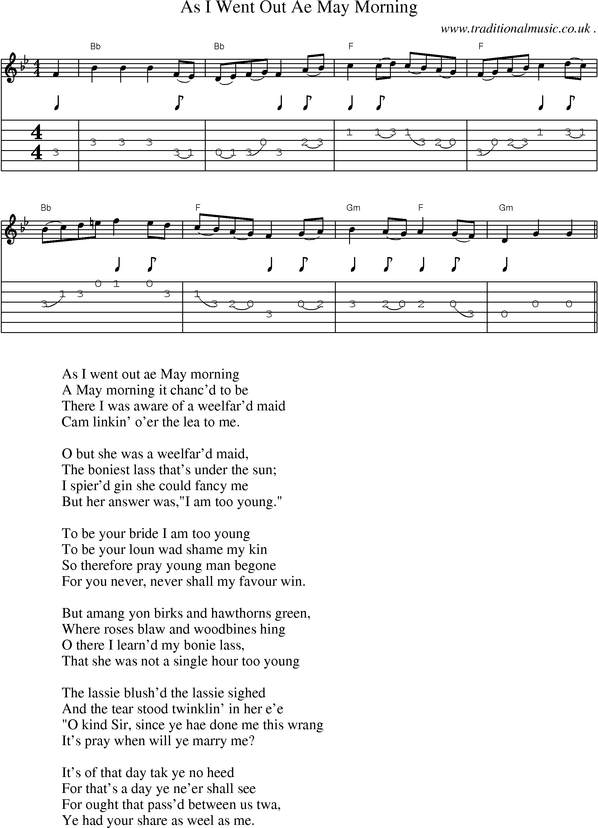 Sheet-Music and Guitar Tabs for As I Went Out Ae May Morning