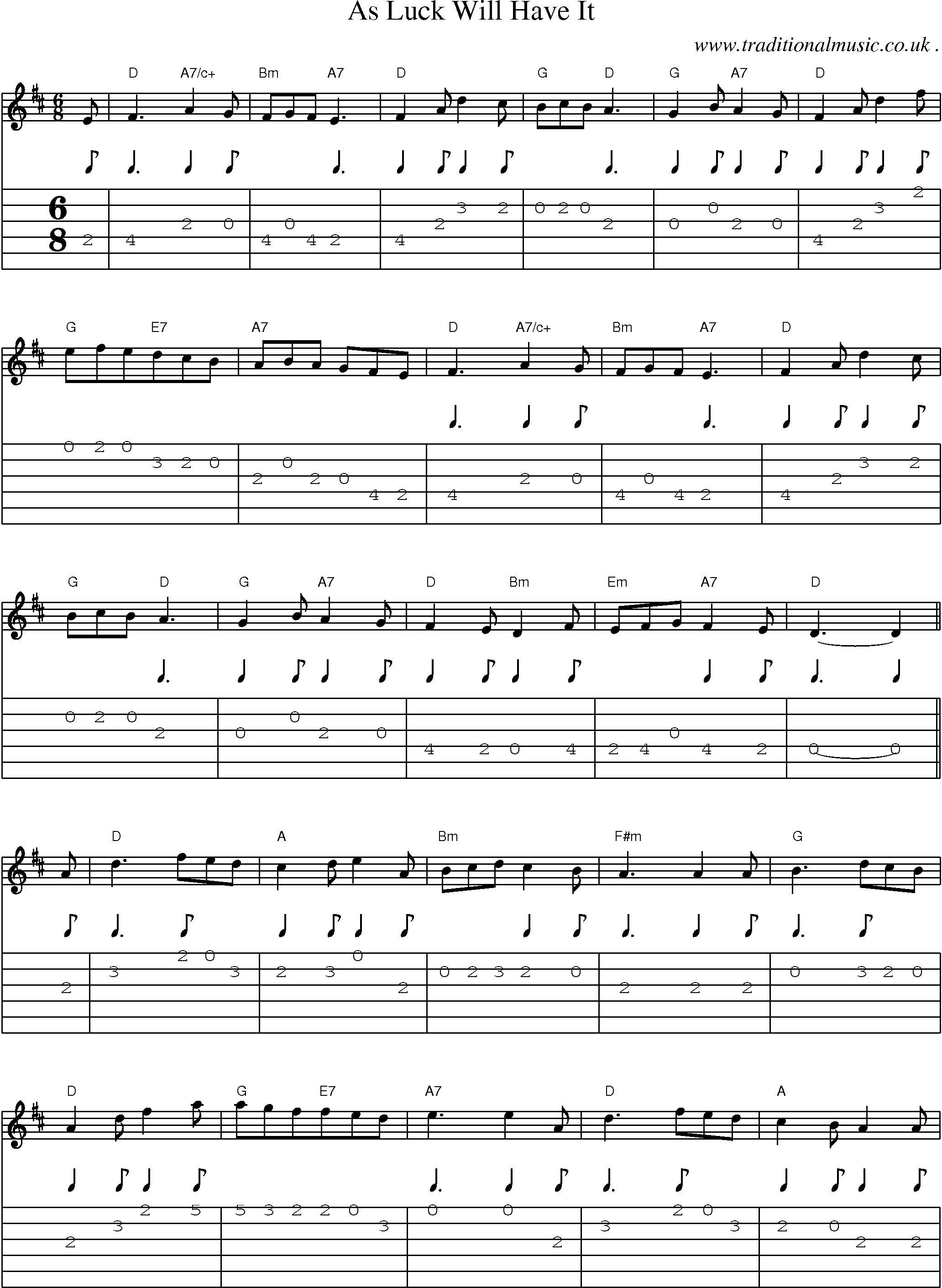 Sheet-Music and Guitar Tabs for As Luck Will Have It