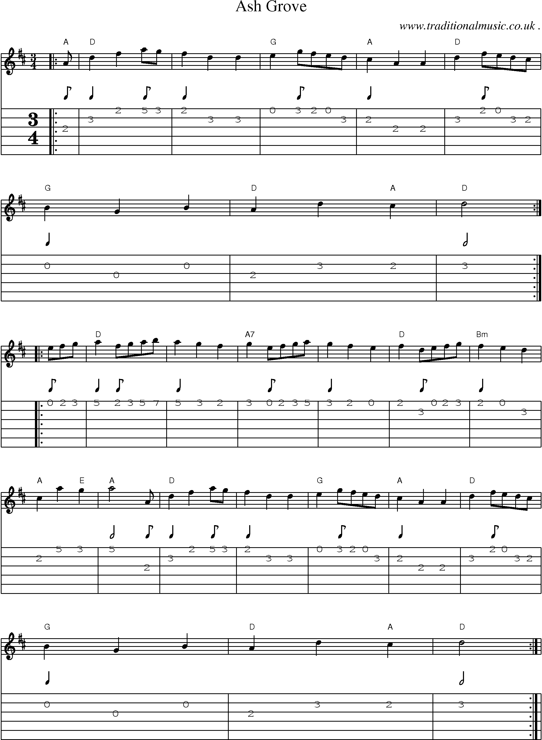 Sheet-Music and Guitar Tabs for Ash Grove