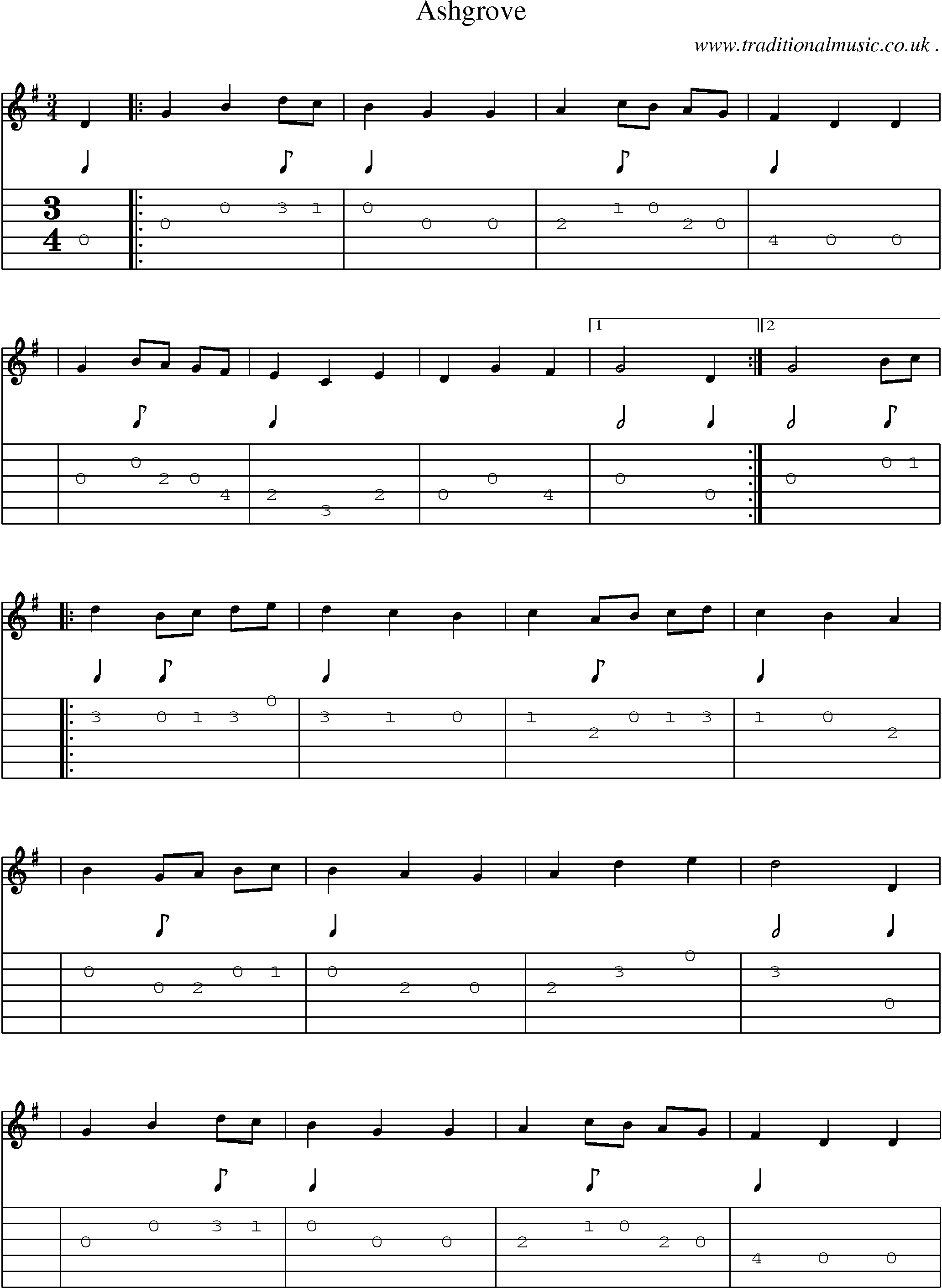 Sheet-Music and Guitar Tabs for Ashgrove