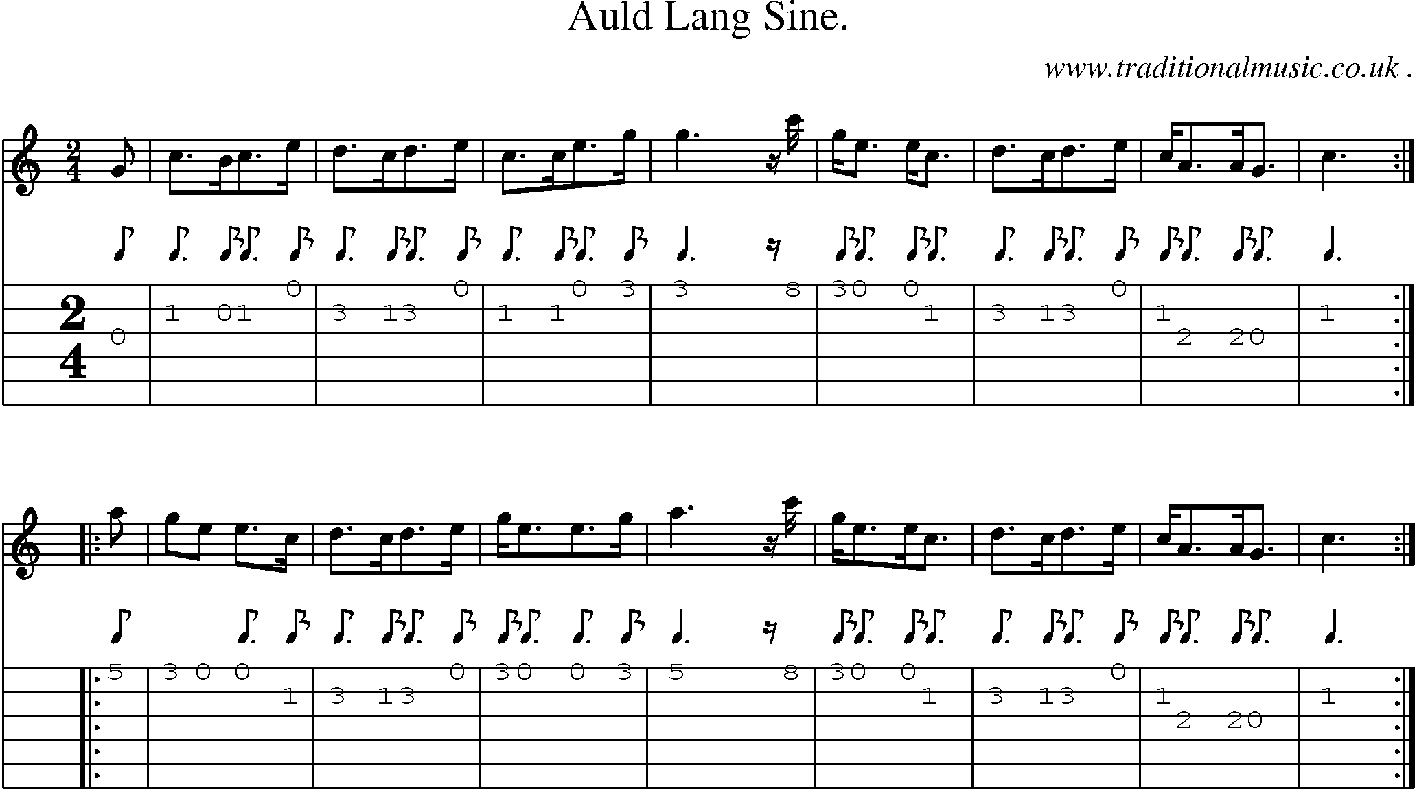 Sheet-Music and Guitar Tabs for Auld Lang Sine