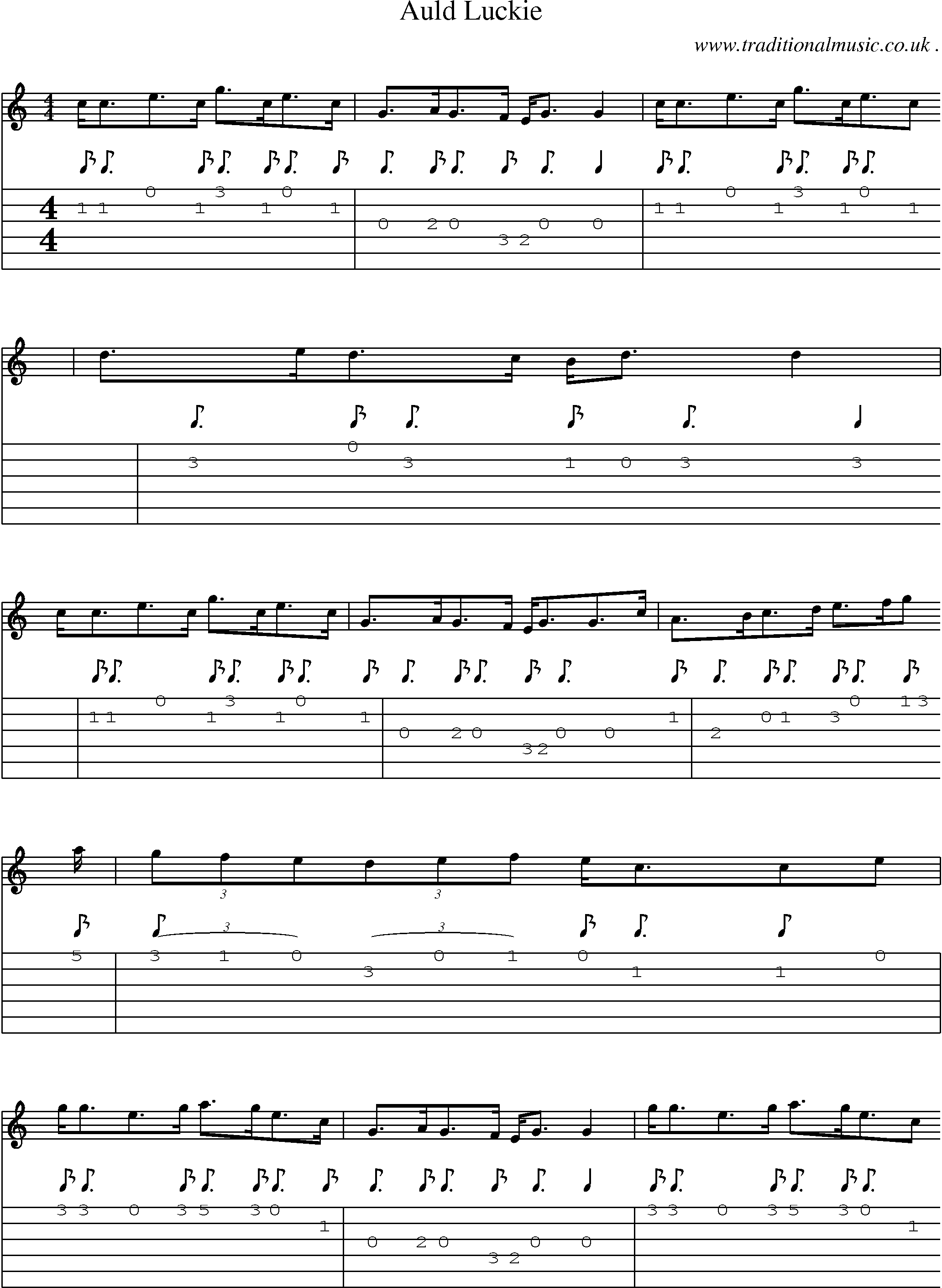 Sheet-Music and Guitar Tabs for Auld Luckie