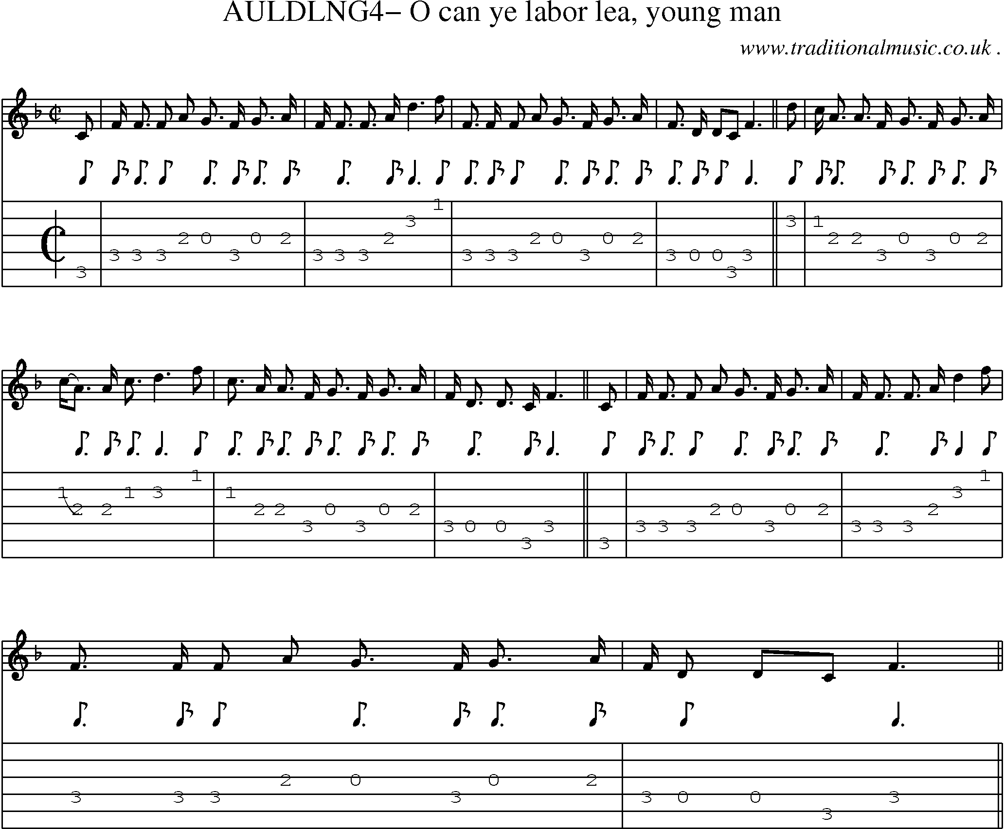 Sheet-Music and Guitar Tabs for Auldlng4 O Can Ye Labor Lea Young Man