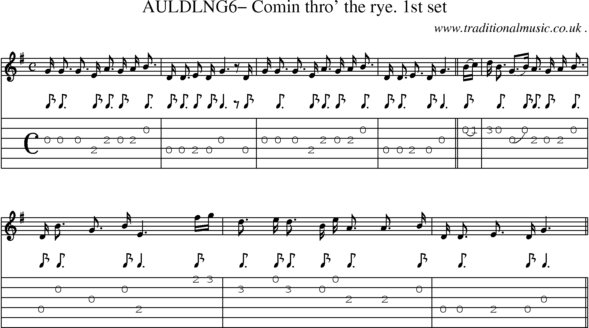 Sheet-Music and Guitar Tabs for Auldlng6 Comin Thro The Rye 1st Set